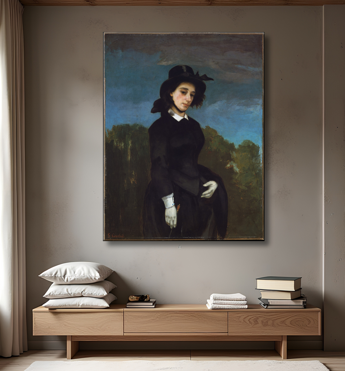 Reproduction Femme en habit d'équitation (L'Amazone) de Gustave Courbet avec decor