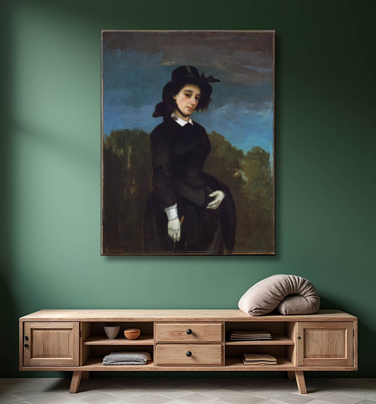 Reproduction Femme en habit d'équitation (L'Amazone) de Gustave Courbet avec decor