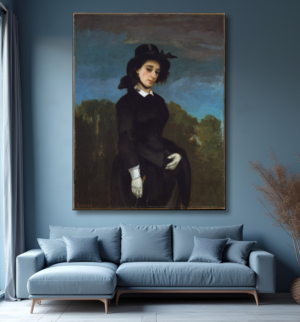 Reproduction Femme en habit d'équitation (L'Amazone) de Gustave Courbet avec decor
