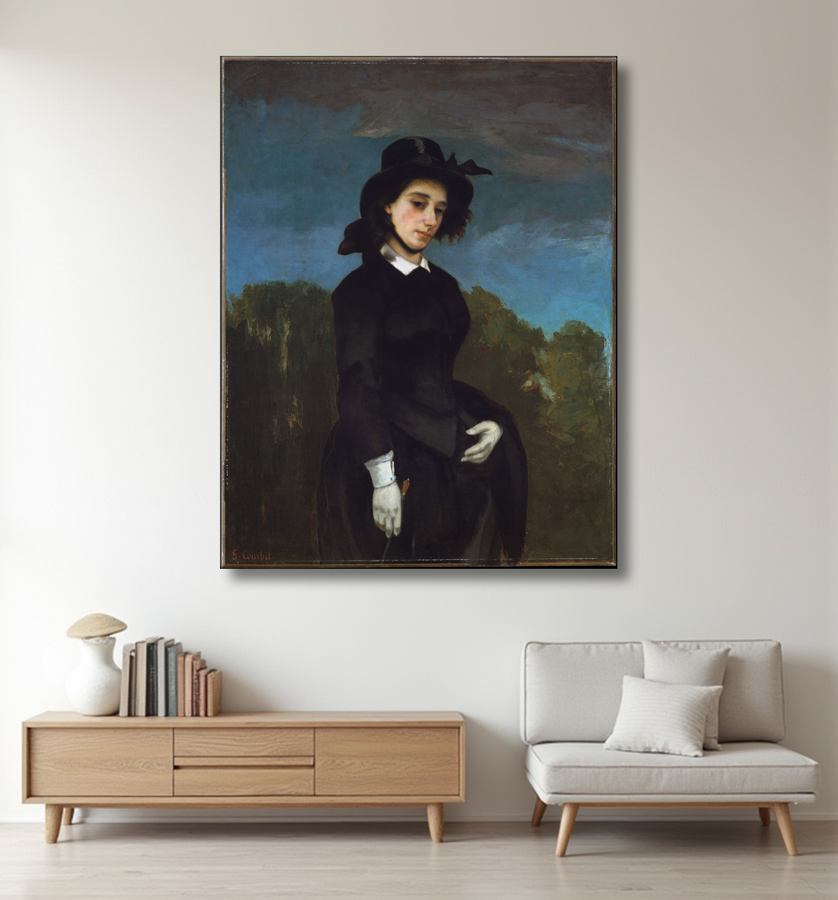 Reproduction Femme en habit d'équitation (L'Amazone) de Gustave Courbet avec decor