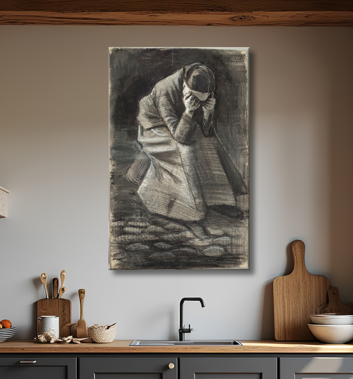 Reproduction Femme en pleurs de Vincent van Gogh avec decor