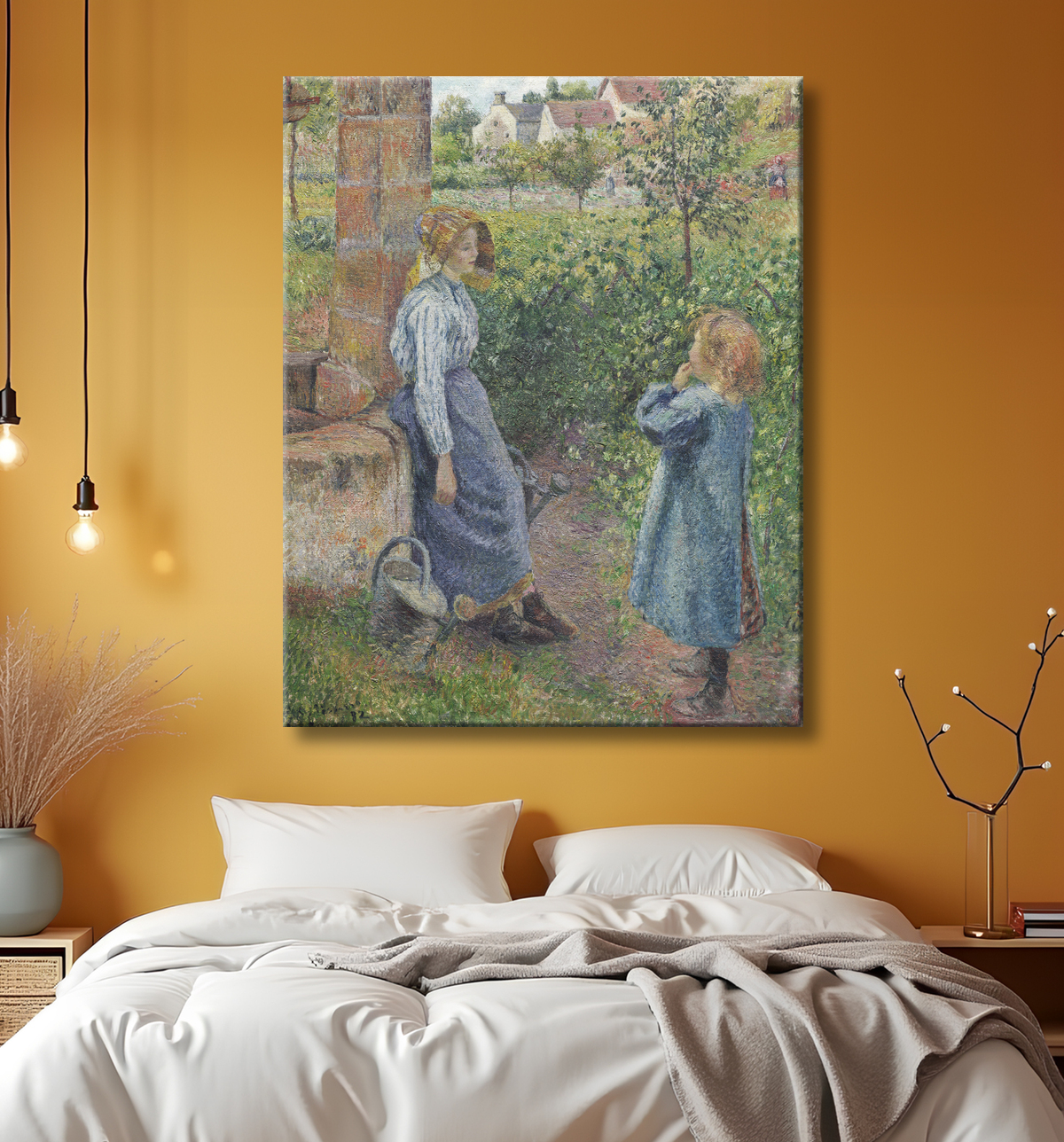 Reproduction Femme et enfant au puits de Camille Pissarro avec decor