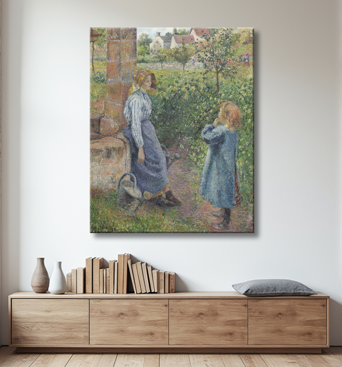Reproduction Femme et enfant au puits de Camille Pissarro avec decor