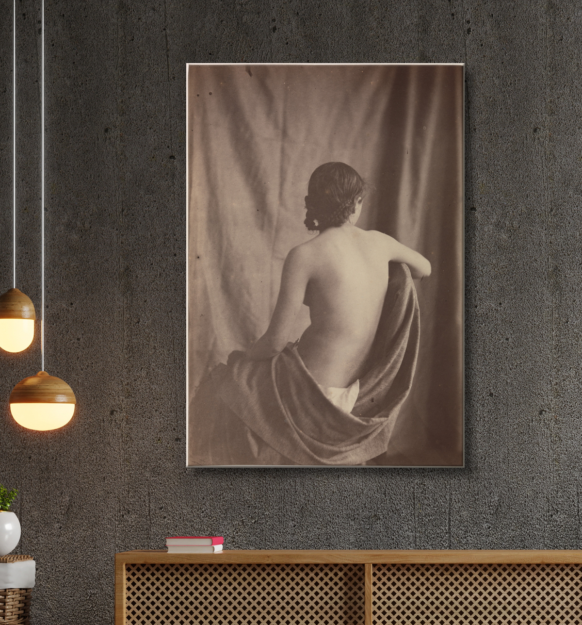 Reproduction [Femme nue assise] de Eugène Durieu avec decor