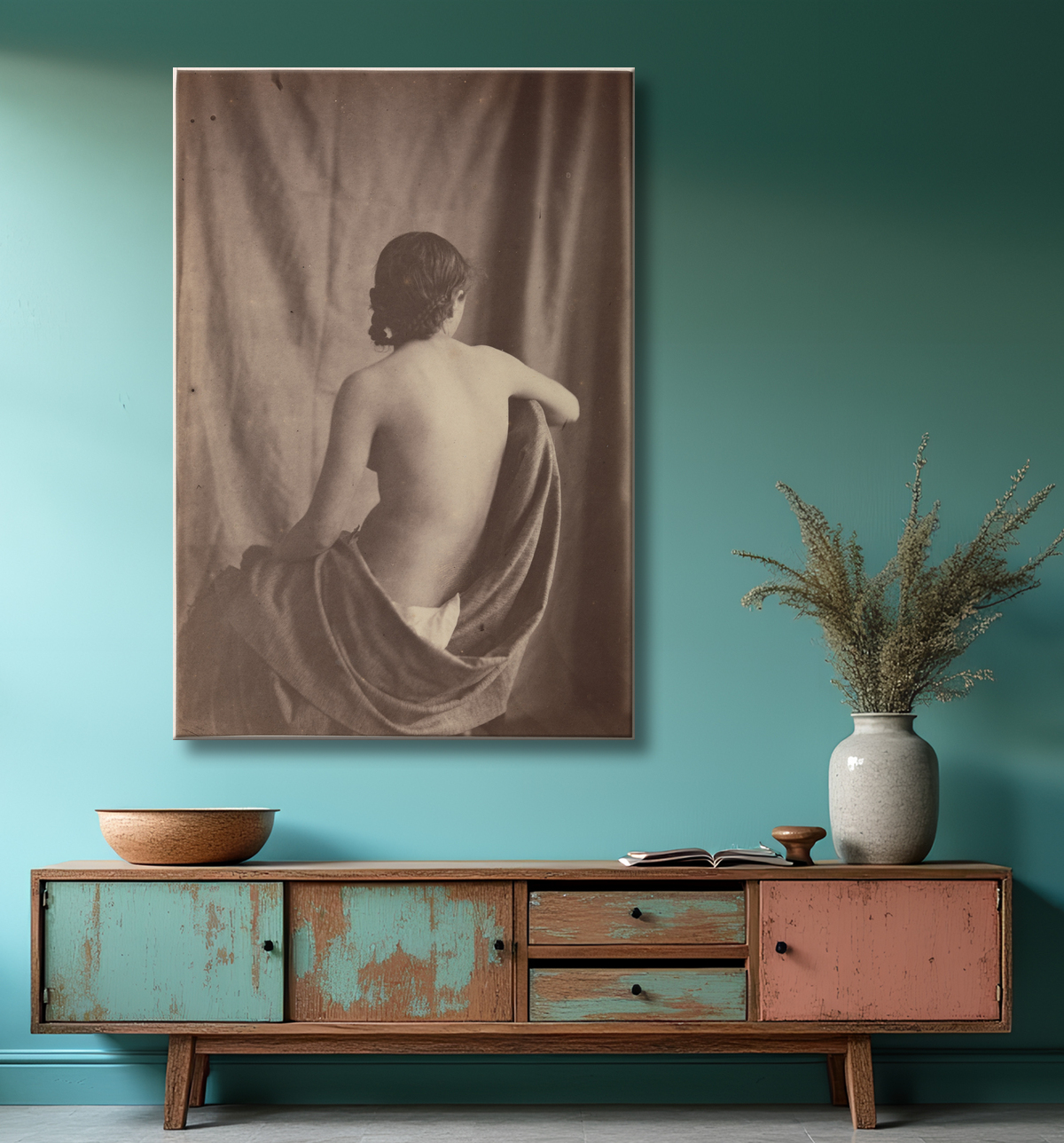 Reproduction [Femme nue assise] de Eugène Durieu avec decor