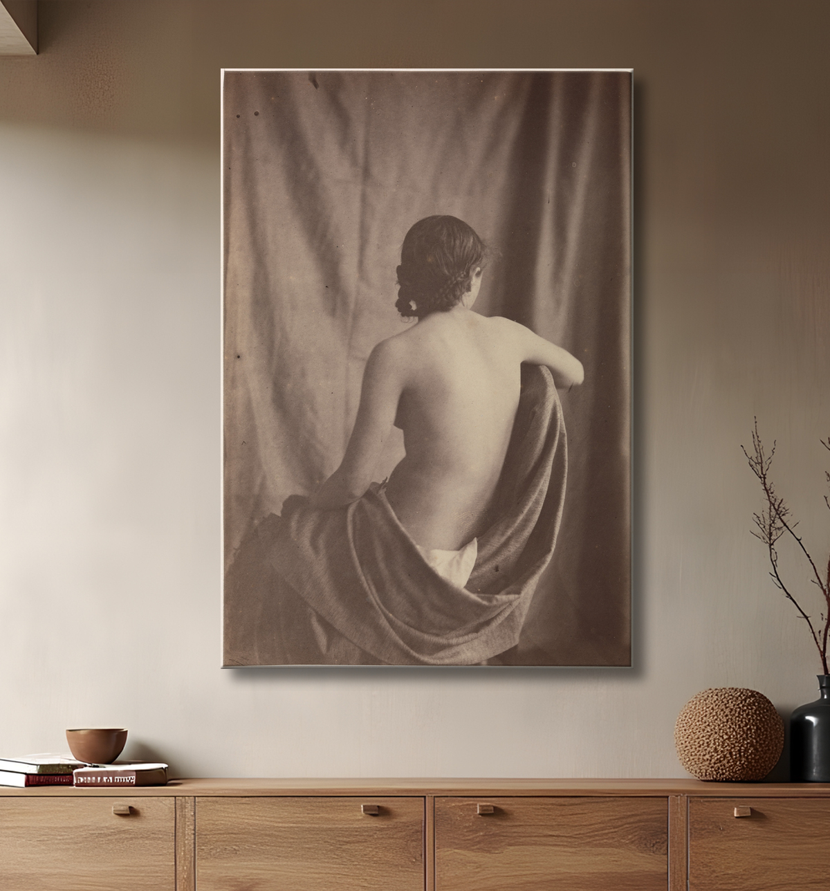 Reproduction [Femme nue assise] de Eugène Durieu avec decor