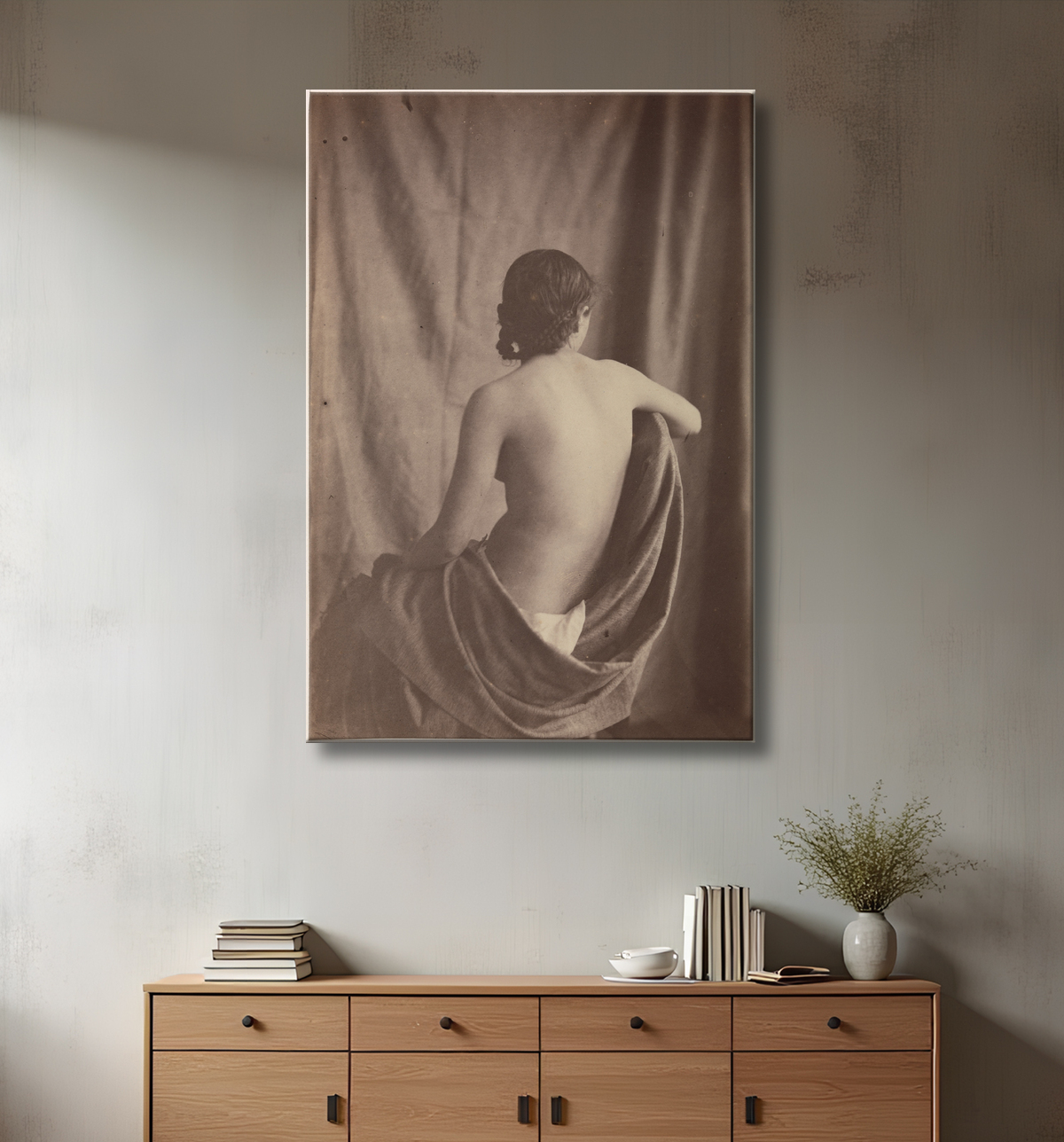 Reproduction [Femme nue assise] de Eugène Durieu avec decor