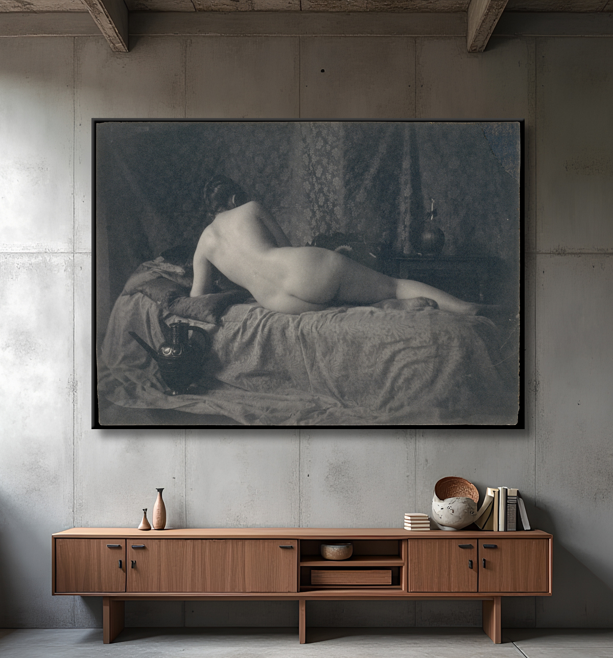 Reproduction [Femme nue de dos] de Unknown avec decor