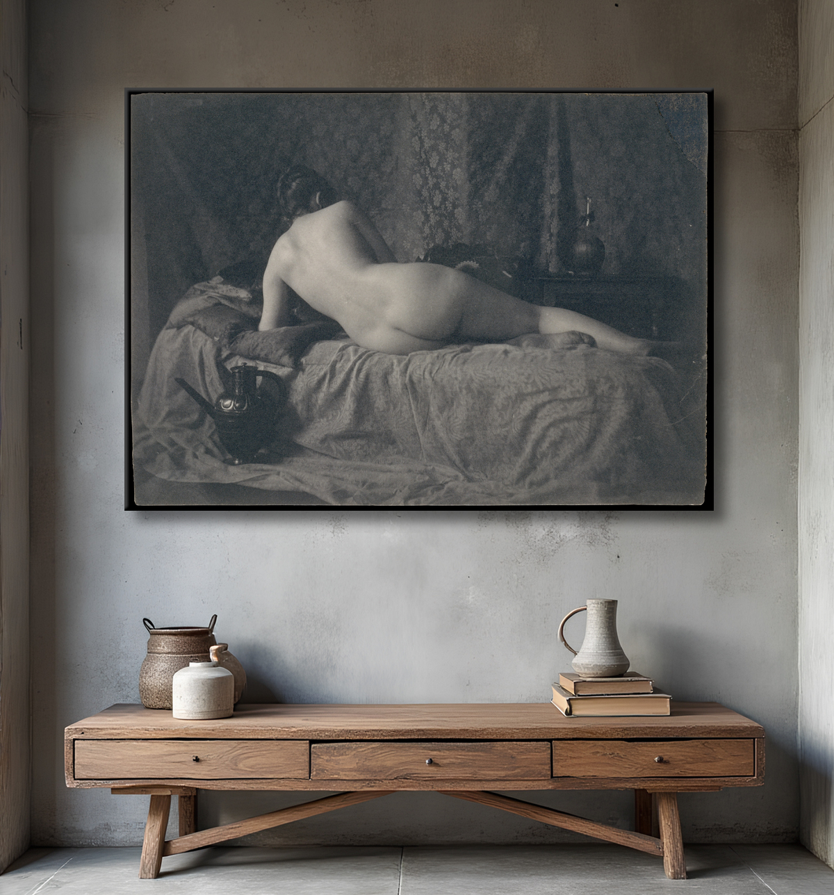Reproduction [Femme nue de dos] de Unknown avec decor