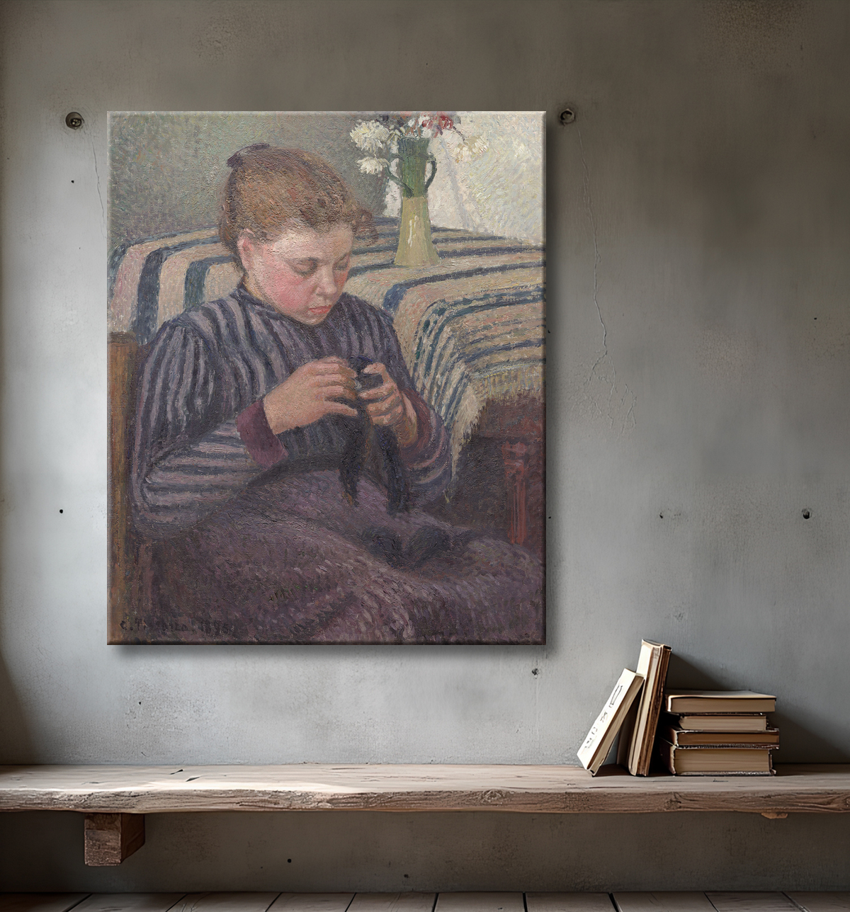 Reproduction femme réparant de Camille Pissarro avec decor