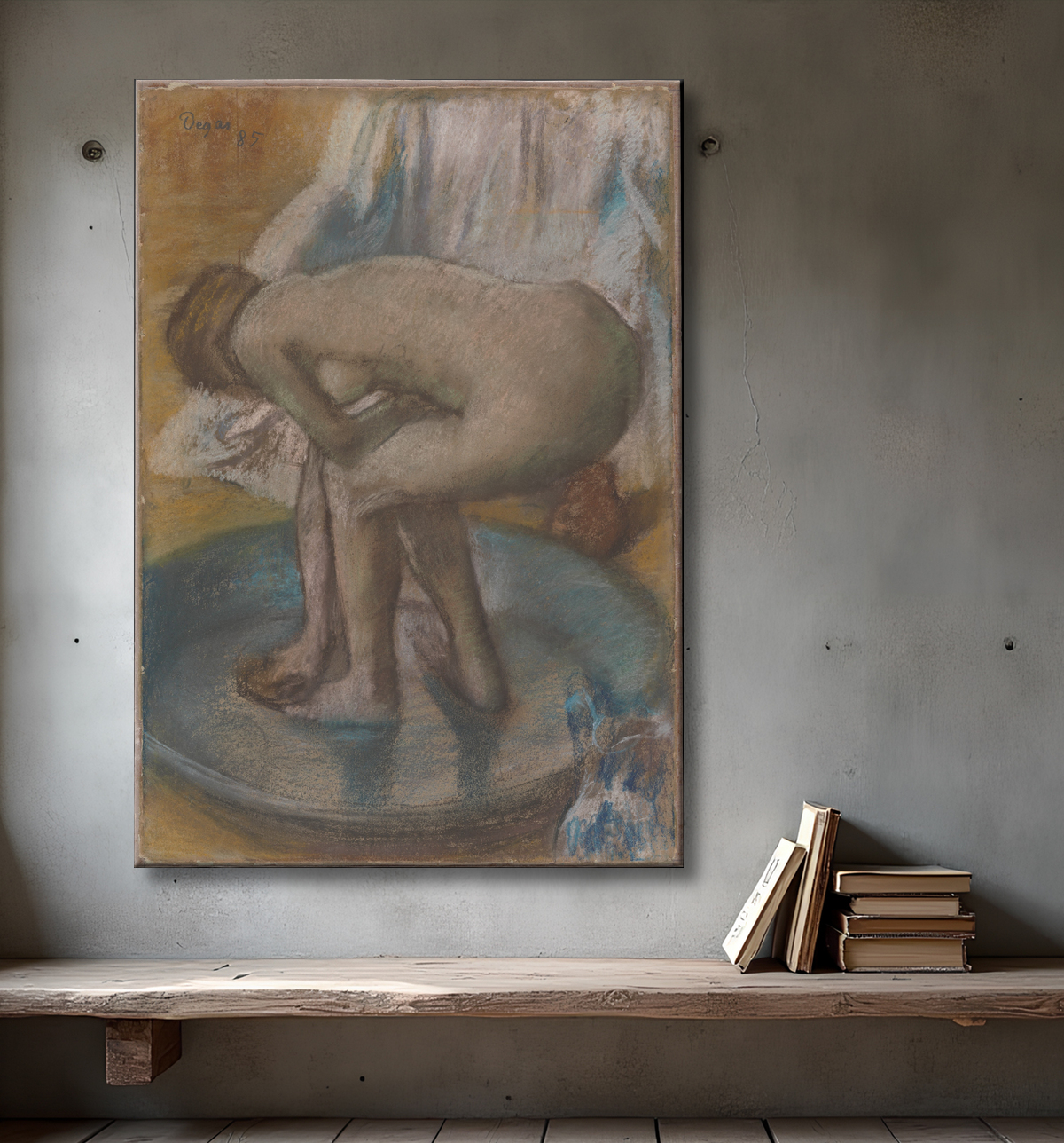 Reproduction Femme se baignant dans une baignoire peu profonde de Edgar Degas avec decor