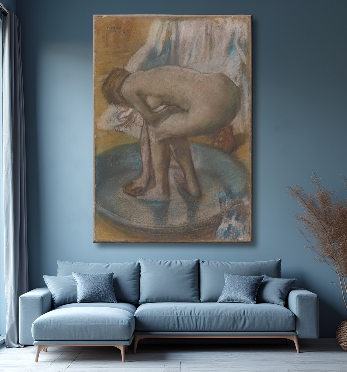 Reproduction Femme se baignant dans une baignoire peu profonde de Edgar Degas avec decor
