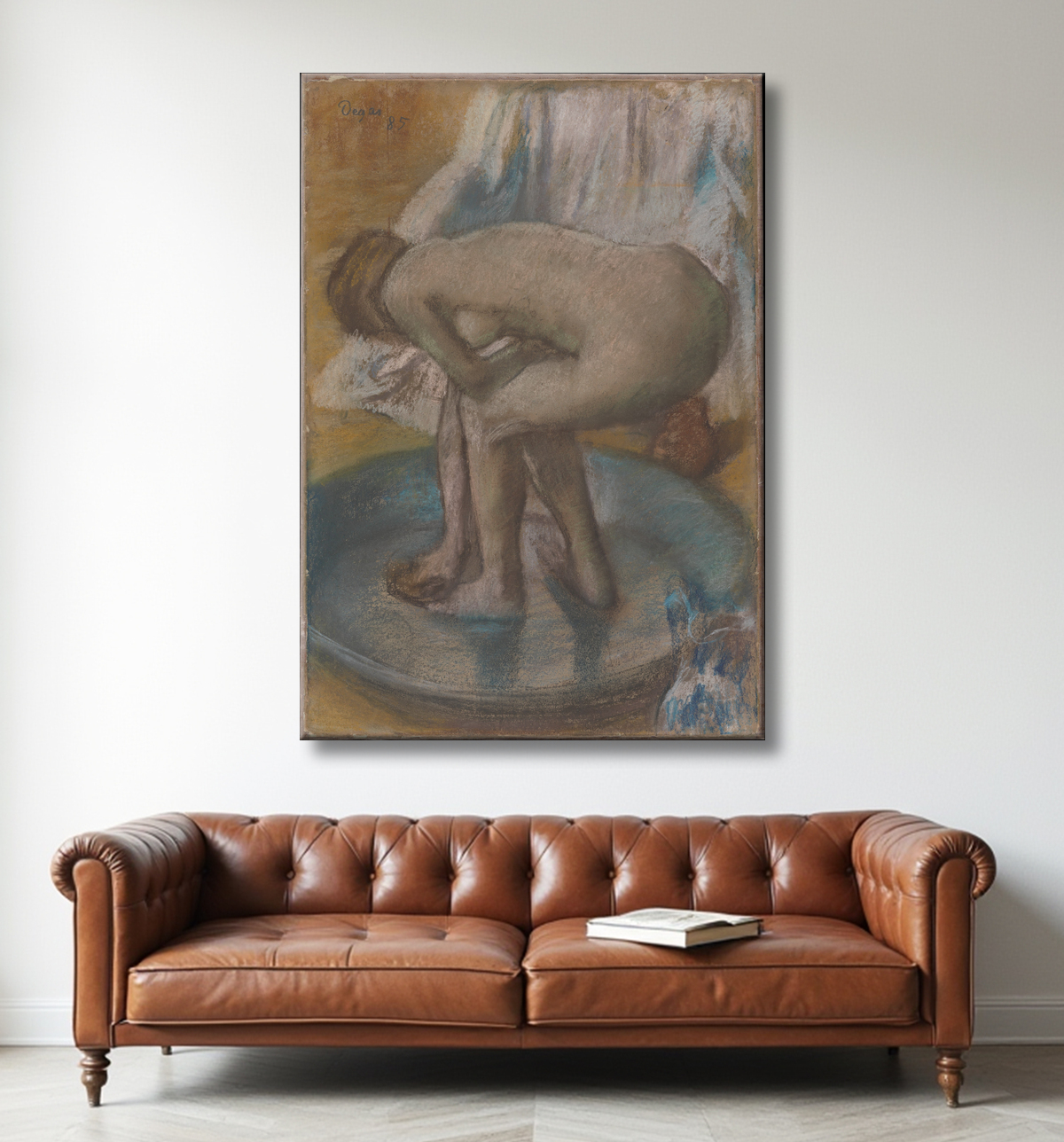 Reproduction Femme se baignant dans une baignoire peu profonde de Edgar Degas avec decor