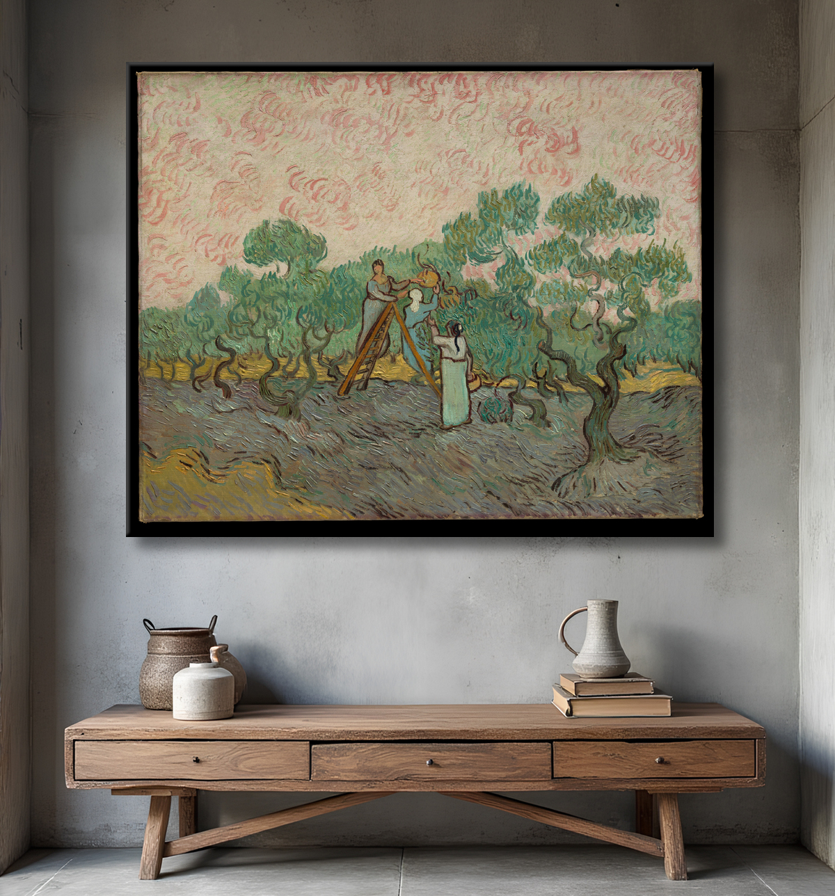 Reproduction Femmes cueillant des olives de Vincent van Gogh avec decor