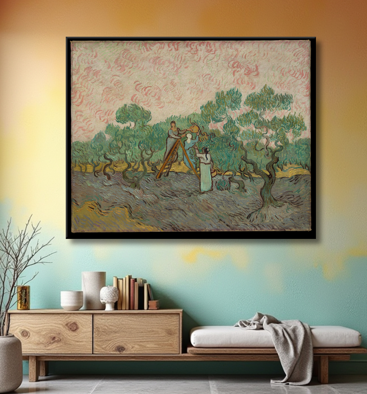 Reproduction Femmes cueillant des olives de Vincent van Gogh avec decor