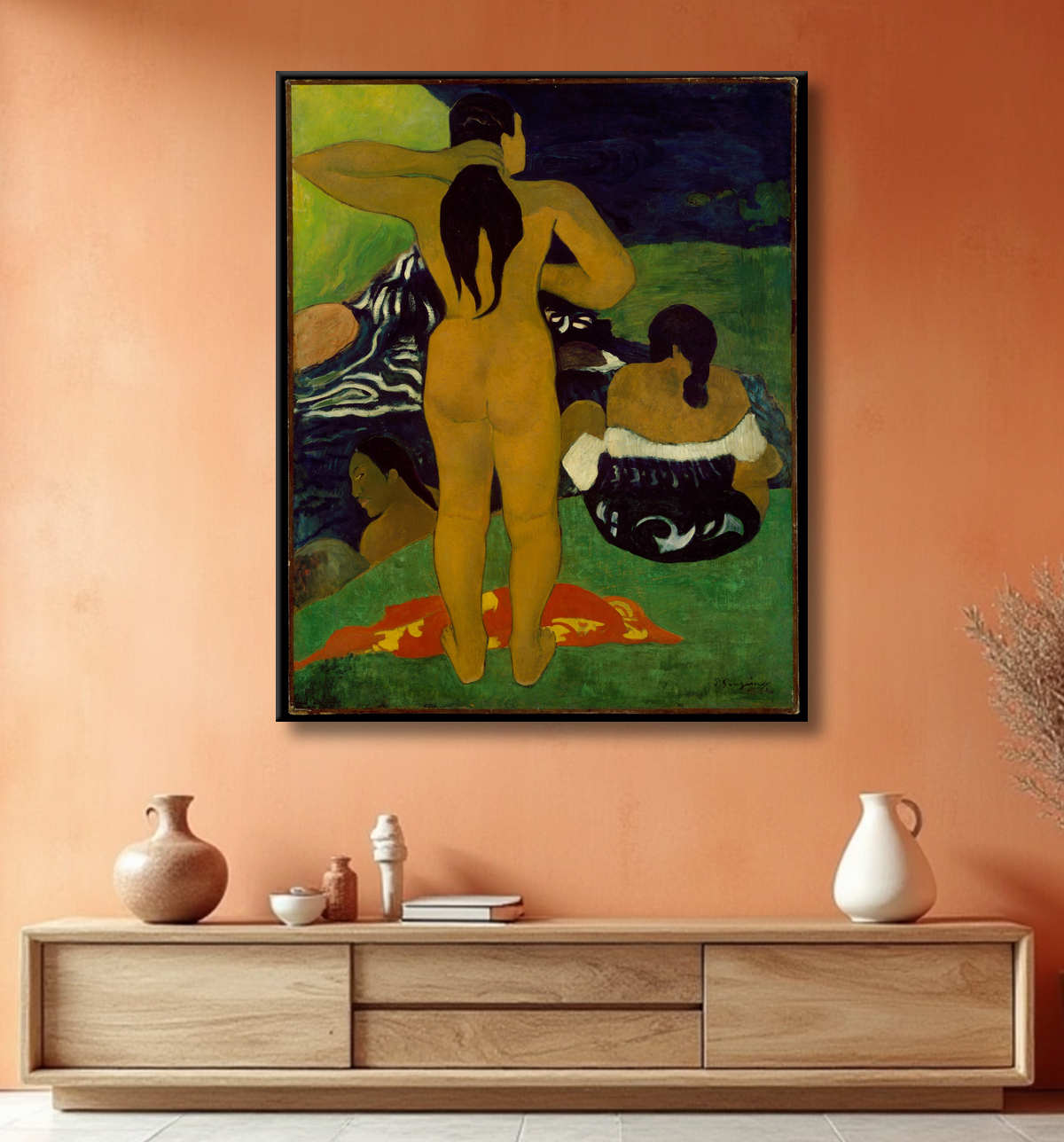 Reproduction Femmes tahitiennes se baignant de Paul Gauguin avec decor