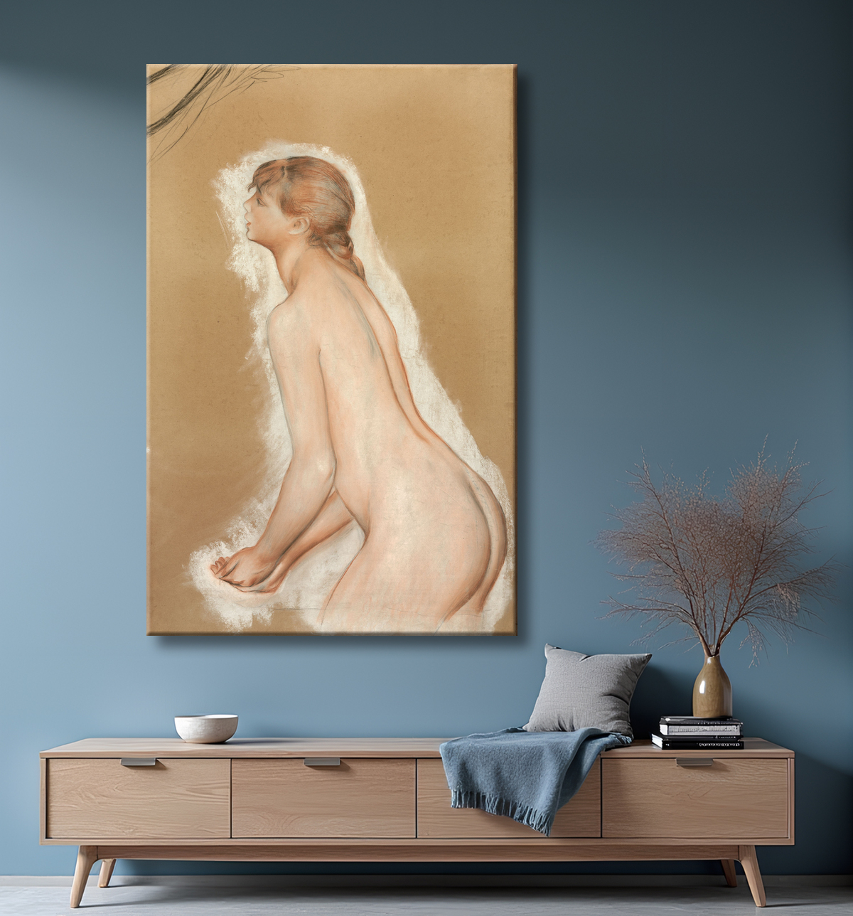 Reproduction Figure éclaboussante (étude pour "Les grands baigneurs") de Pierre-Auguste Renoir avec decor