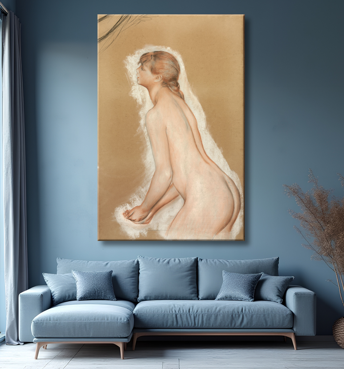 Reproduction Figure éclaboussante (étude pour "Les grands baigneurs") de Pierre-Auguste Renoir avec decor