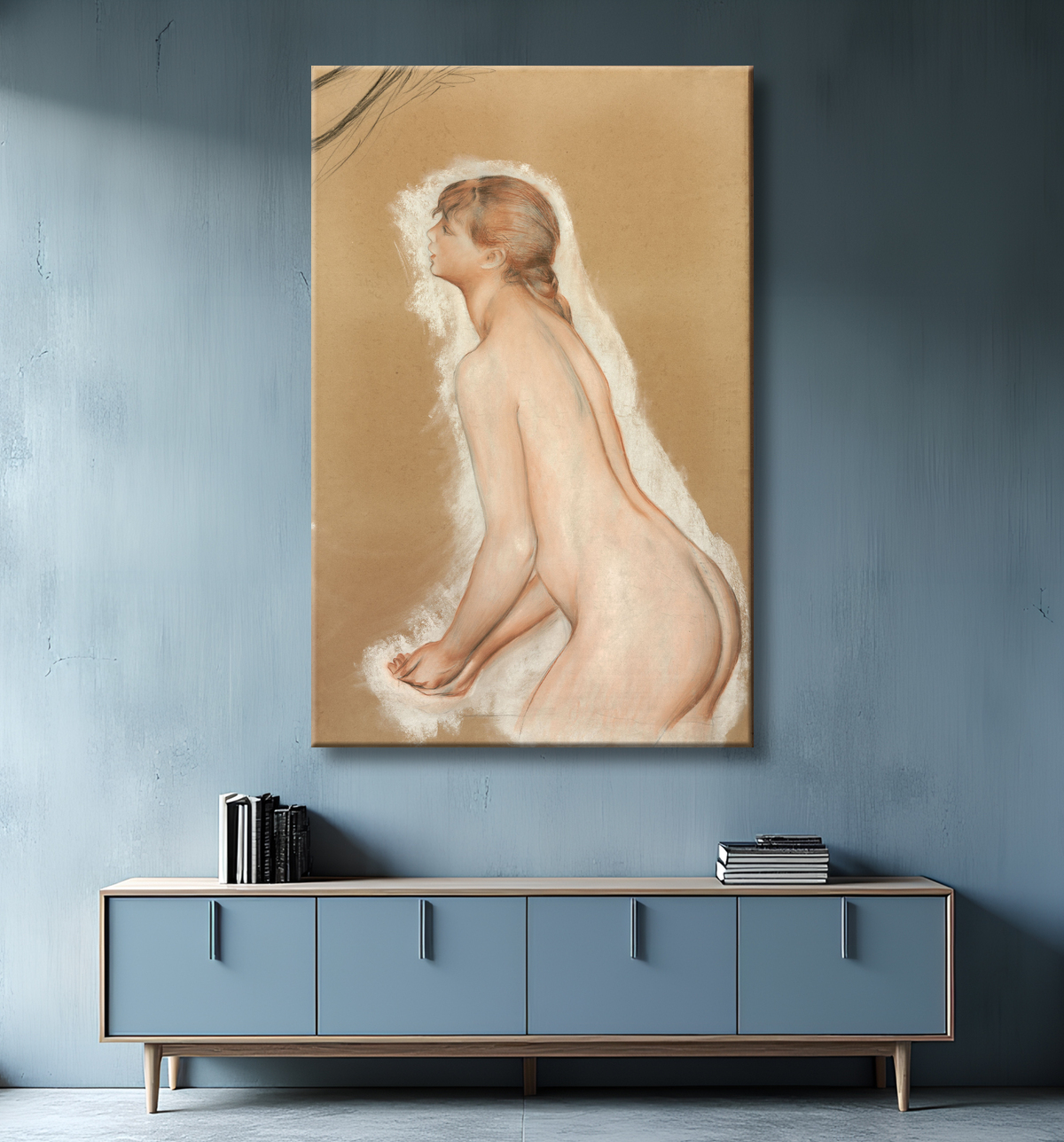 Reproduction Figure éclaboussante (étude pour "Les grands baigneurs") de Pierre-Auguste Renoir avec decor