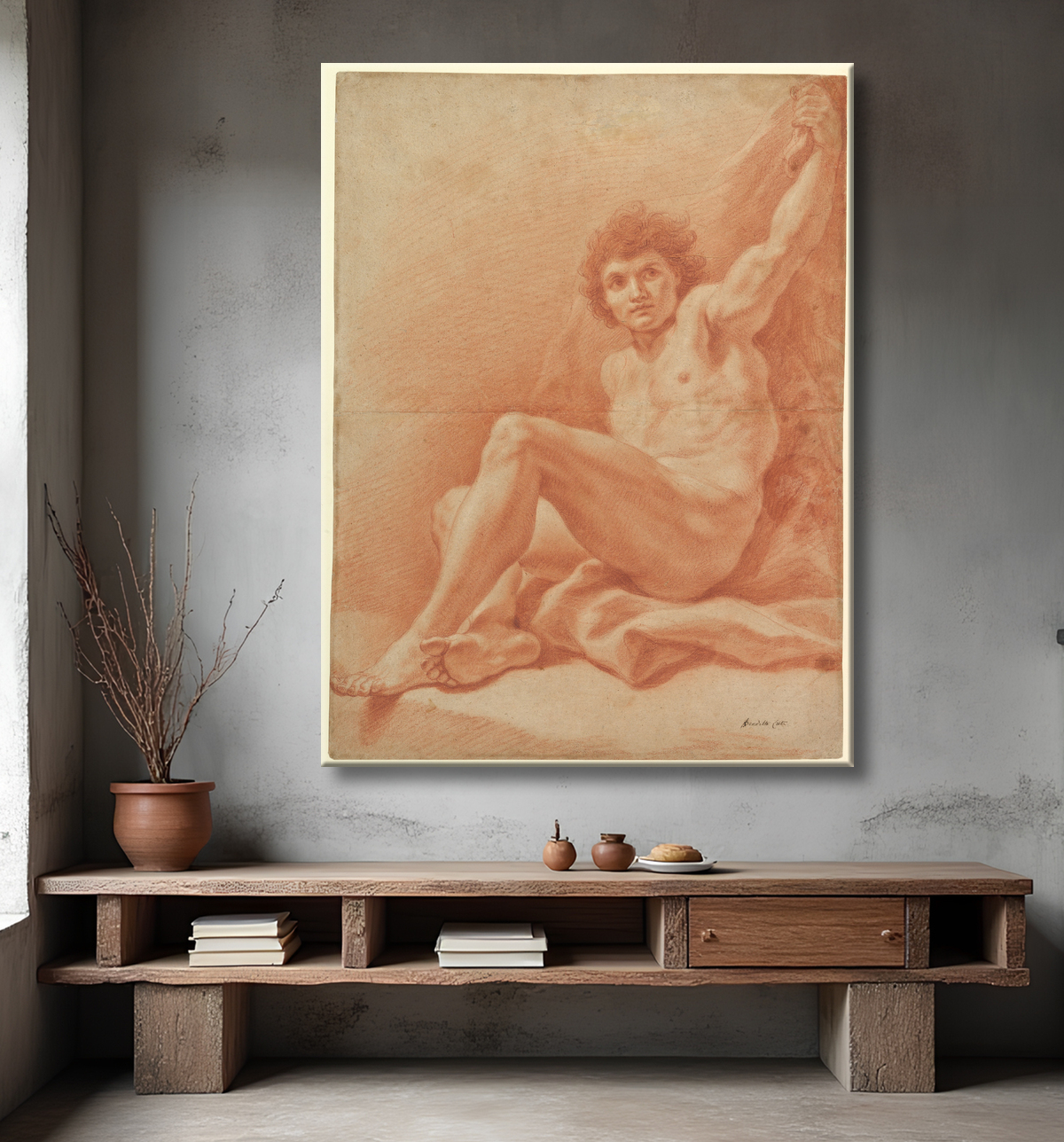 Reproduction Figure masculine nue assise (recto) ; Personnage assis (verso) de Benedetto Luti avec decor