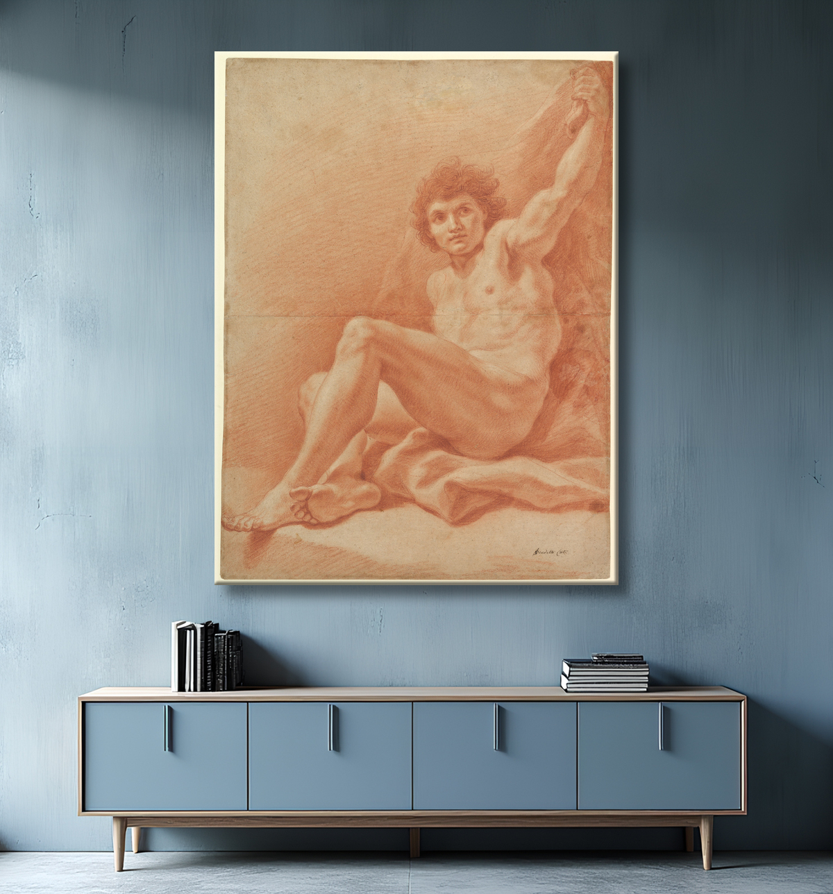 Reproduction Figure masculine nue assise (recto) ; Personnage assis (verso) de Benedetto Luti avec decor