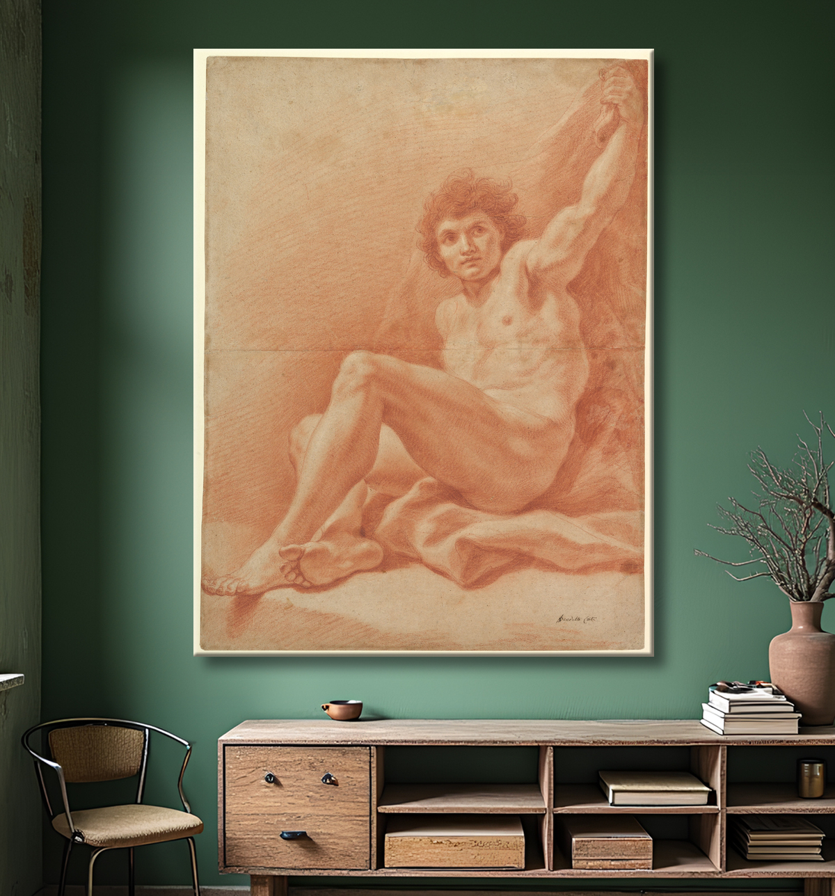 Reproduction Figure masculine nue assise (recto) ; Personnage assis (verso) de Benedetto Luti avec decor