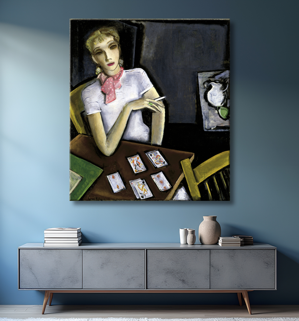 Reproduction Fille avec des cartes de Lucius Kutchin, born Columbus, OH 1901-died Columbus, OH 1936 avec decor