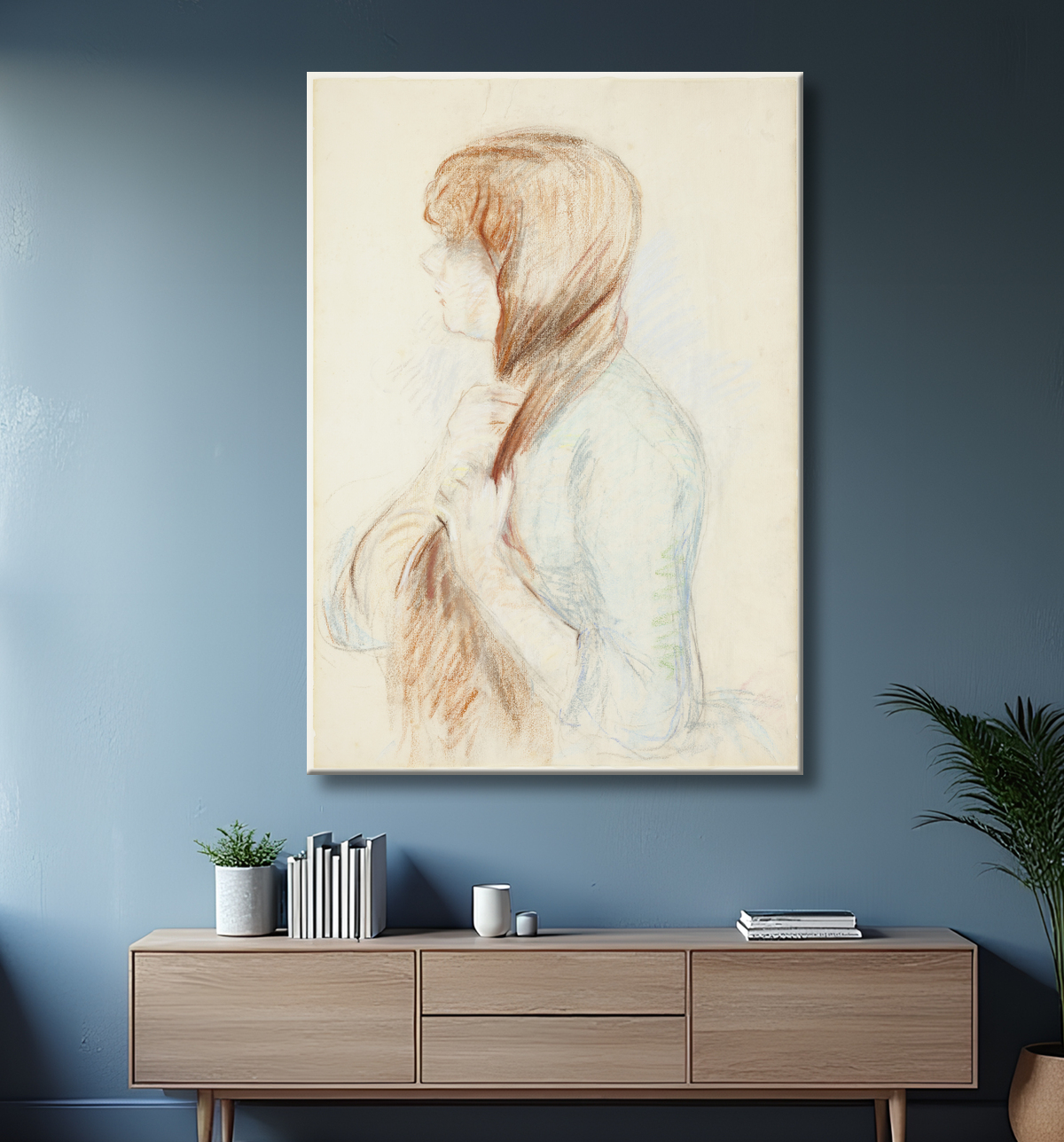 Reproduction Fille tressant ses cheveux (La Natte) de Berthe Morisot avec decor