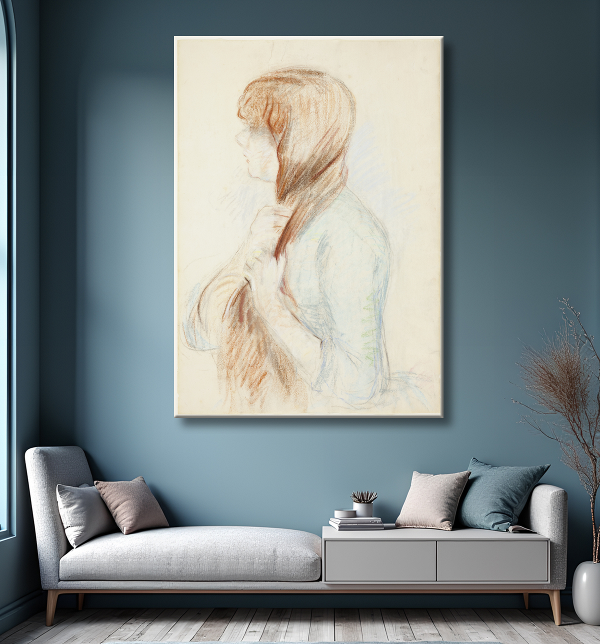 Reproduction Fille tressant ses cheveux (La Natte) de Berthe Morisot avec decor