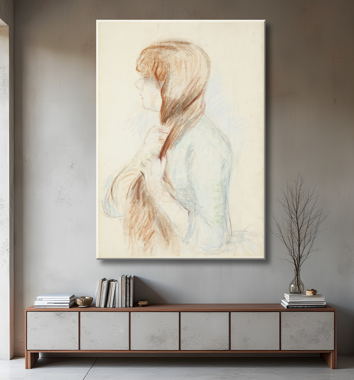 Reproduction Fille tressant ses cheveux (La Natte) de Berthe Morisot avec decor