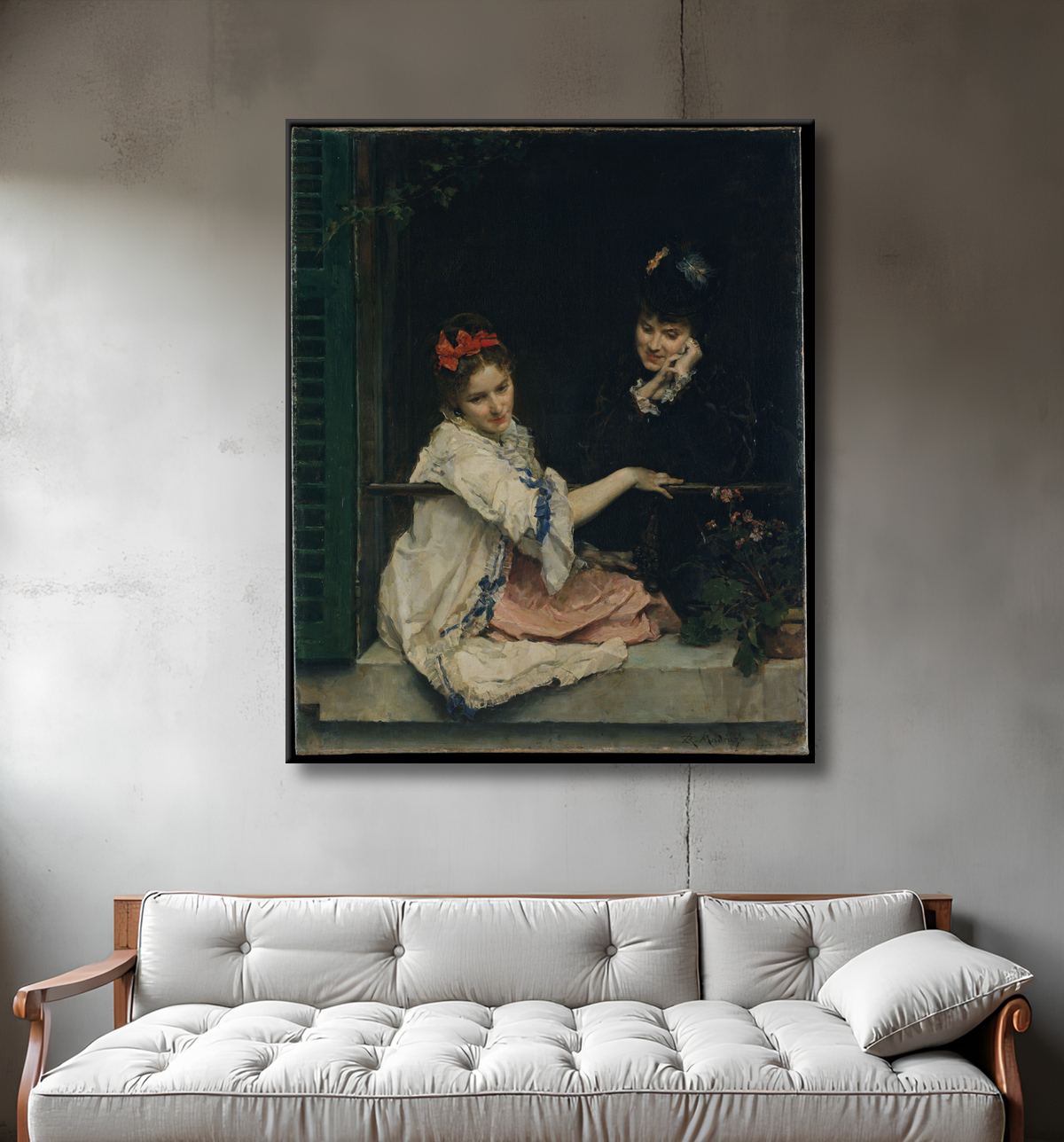 Reproduction Filles à une fenêtre de Raimundo de Madrazo y Garreta avec decor