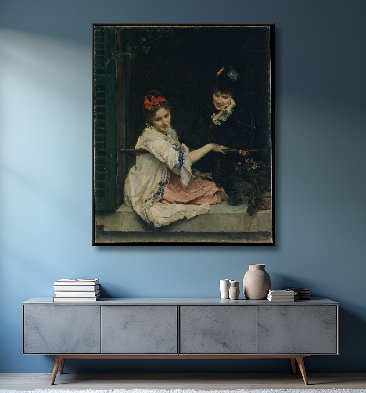 Reproduction Filles à une fenêtre de Raimundo de Madrazo y Garreta avec decor