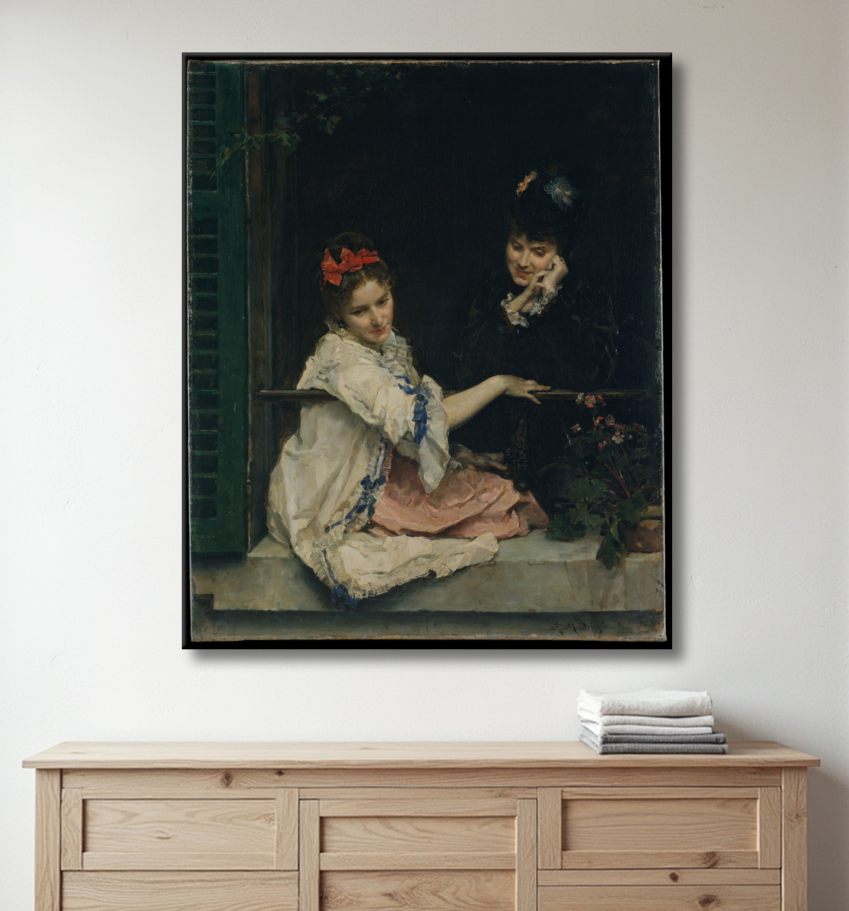 Reproduction Filles à une fenêtre de Raimundo de Madrazo y Garreta avec decor