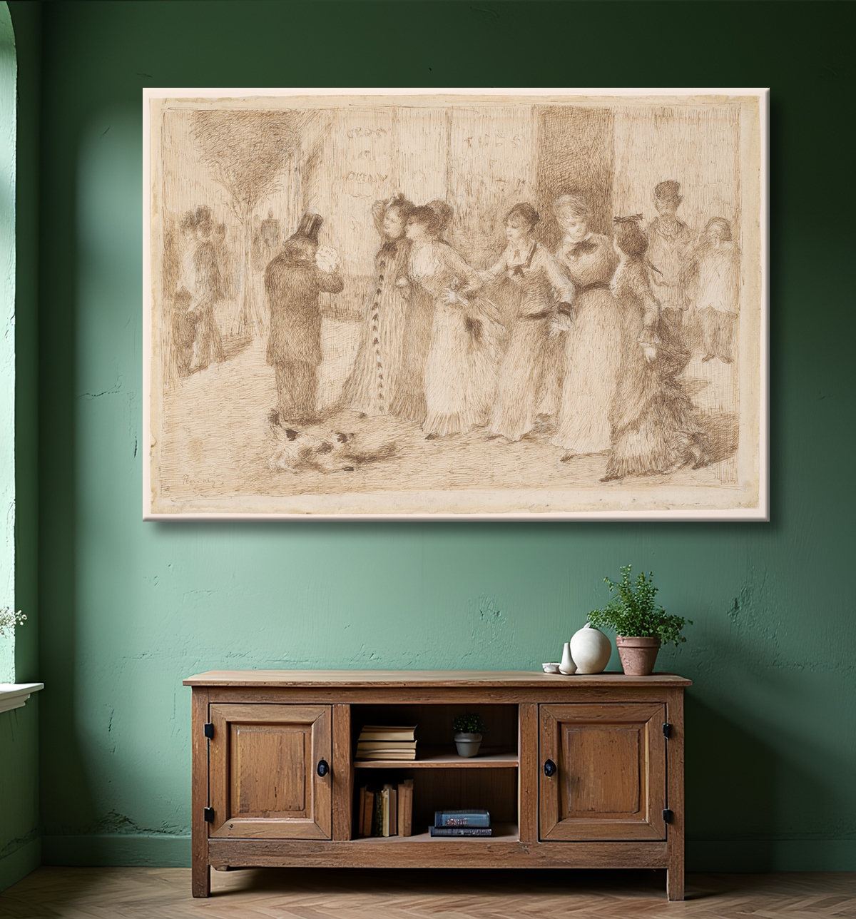 Reproduction Filles ouvrières du boulevard extérieur (Illustration pour "L'Assommoir" d'Émile Zola) de Pierre-Auguste Renoir avec decor