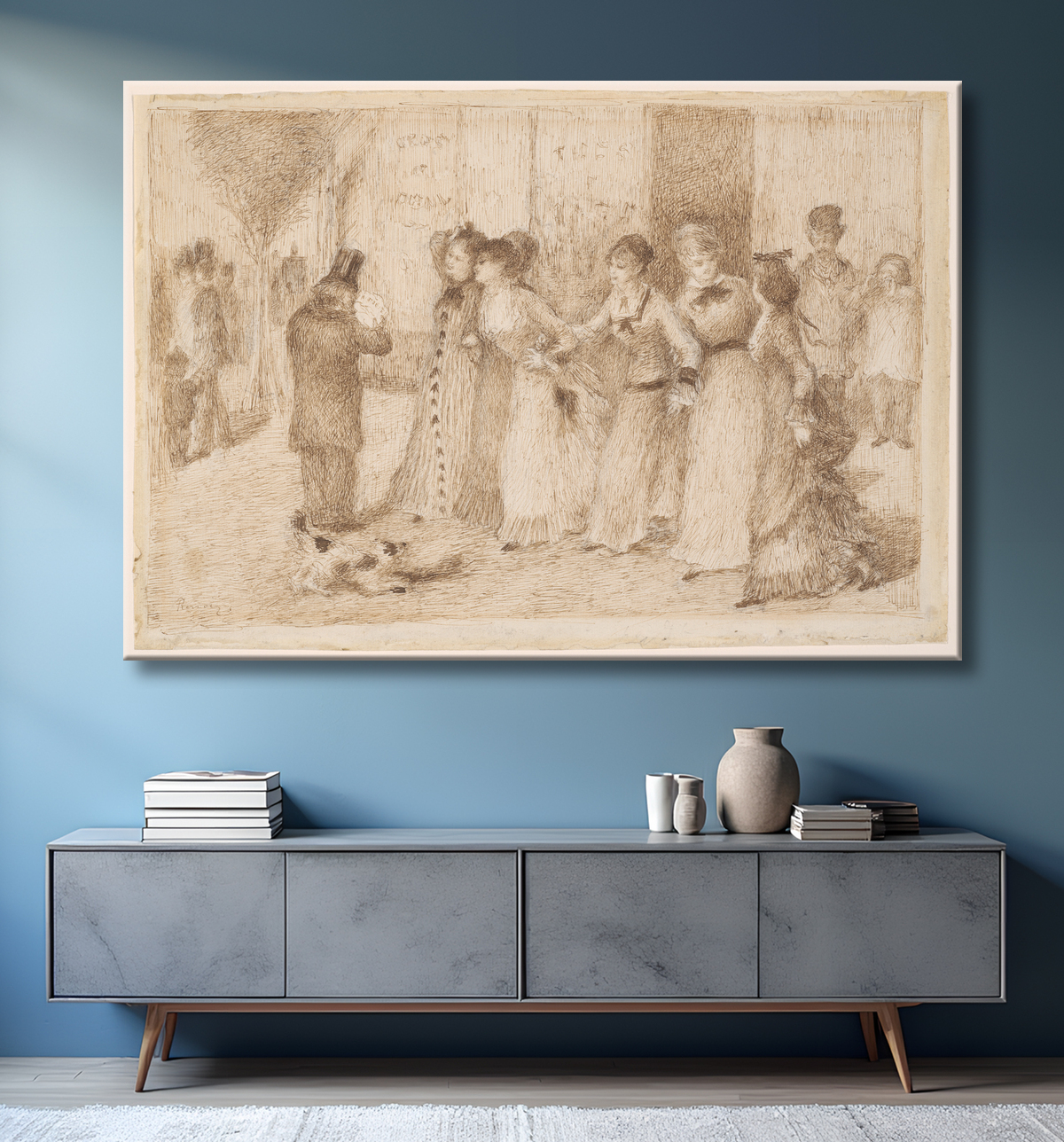 Reproduction Filles ouvrières du boulevard extérieur (Illustration pour "L'Assommoir" d'Émile Zola) de Pierre-Auguste Renoir avec decor