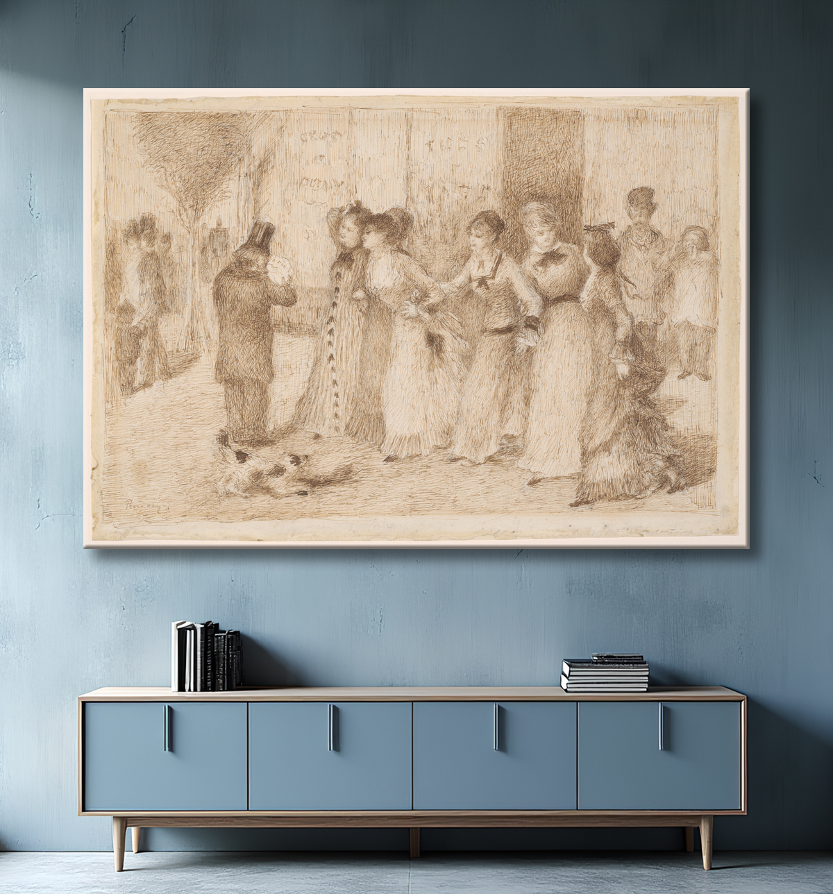 Reproduction Filles ouvrières du boulevard extérieur (Illustration pour "L'Assommoir" d'Émile Zola) de Pierre-Auguste Renoir avec decor