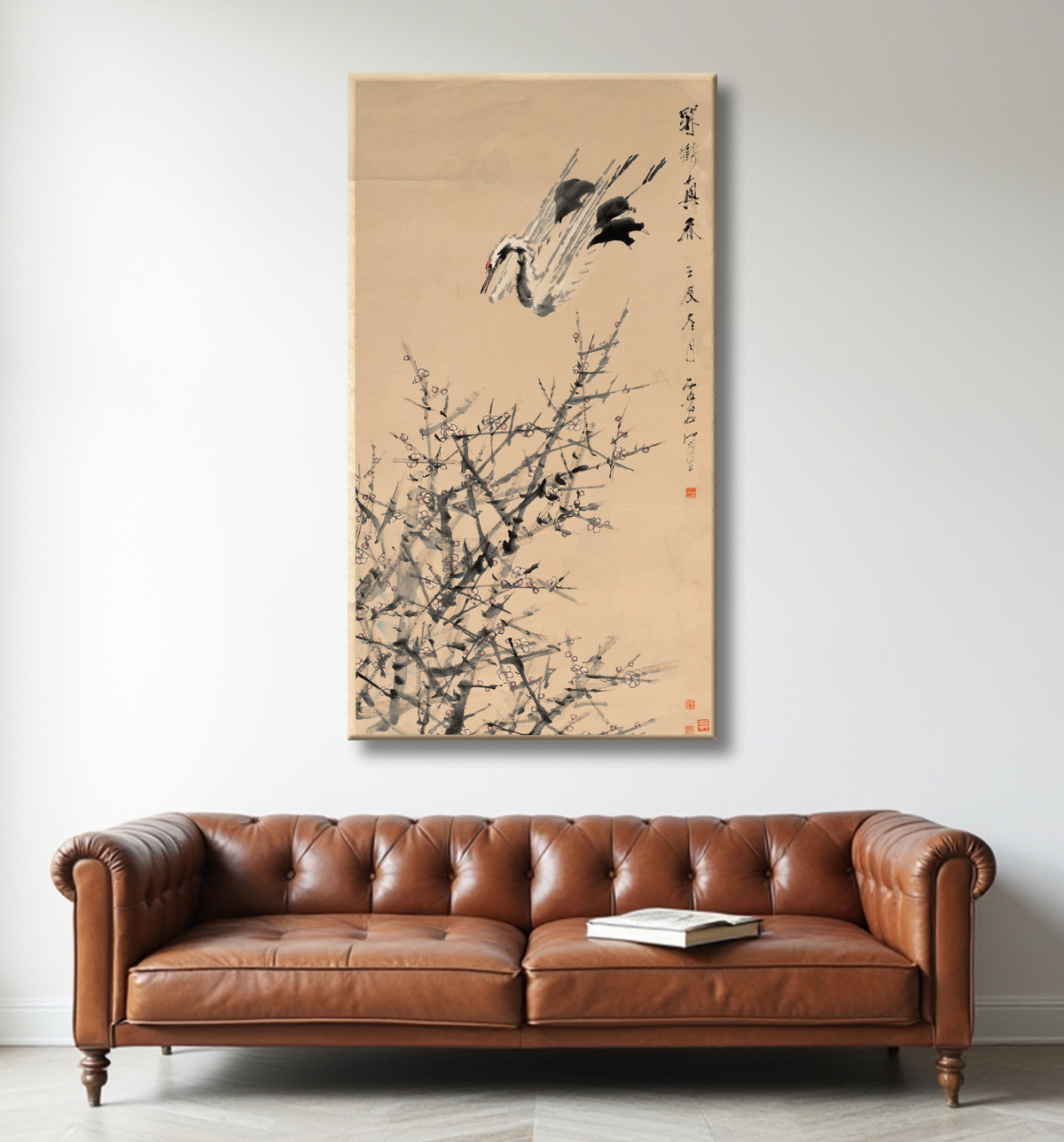 Reproduction Fleurs de prunier, grue et printemps de Xugu avec decor