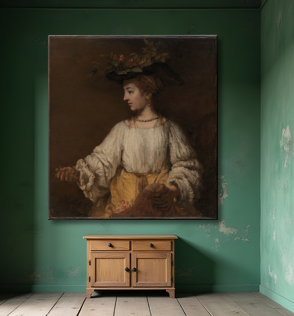 Reproduction Flore de Rembrandt (Rembrandt van Rijn) avec decor