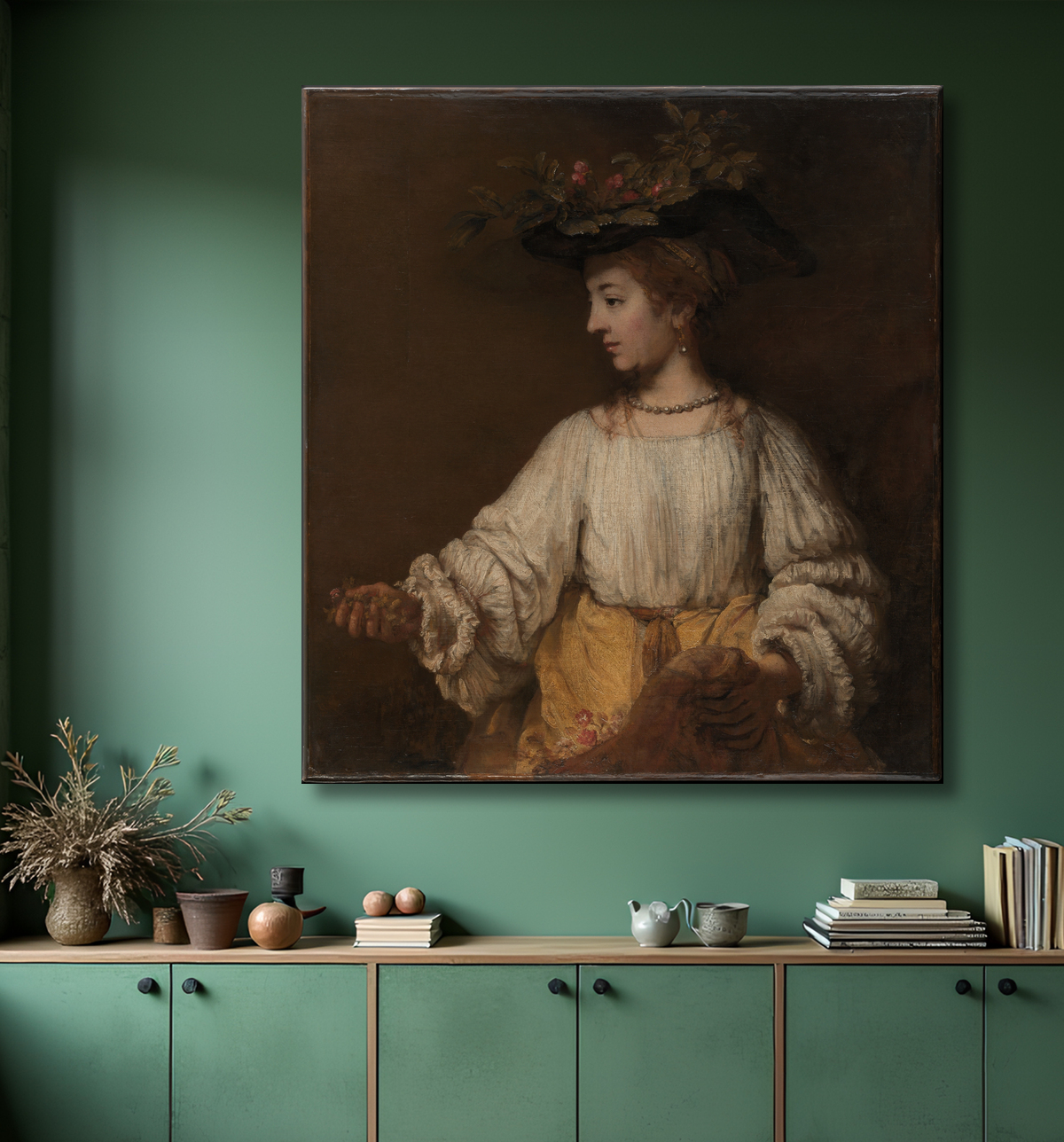 Reproduction Flore de Rembrandt (Rembrandt van Rijn) avec decor