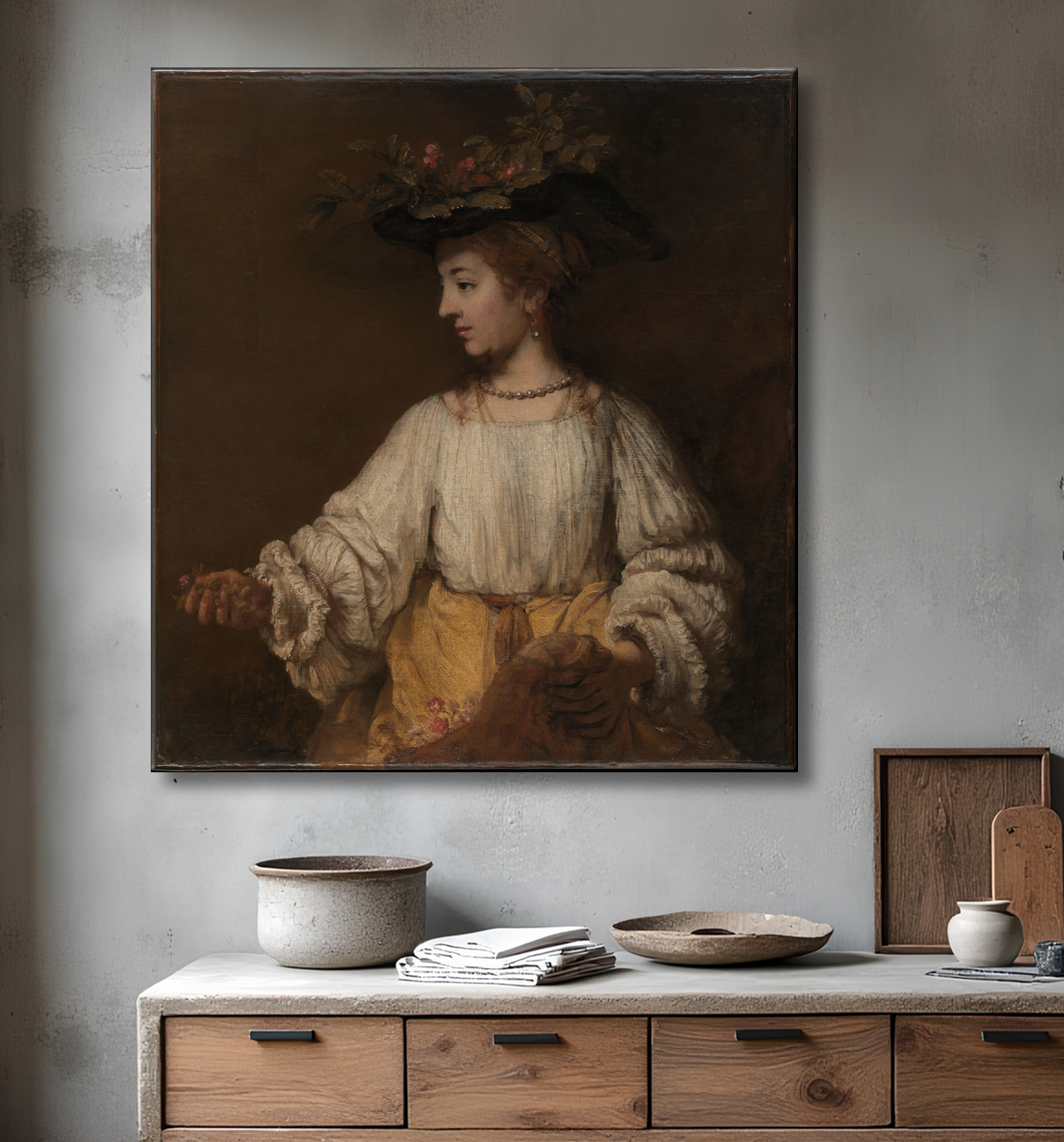 Reproduction Flore de Rembrandt (Rembrandt van Rijn) avec decor