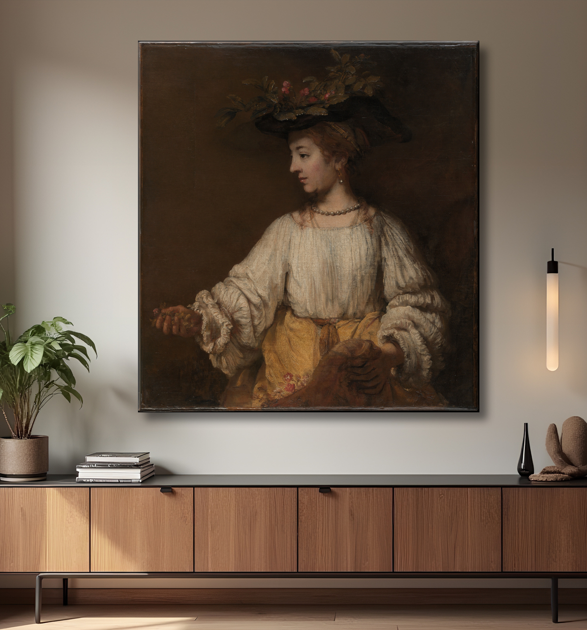Reproduction Flore de Rembrandt (Rembrandt van Rijn) avec decor