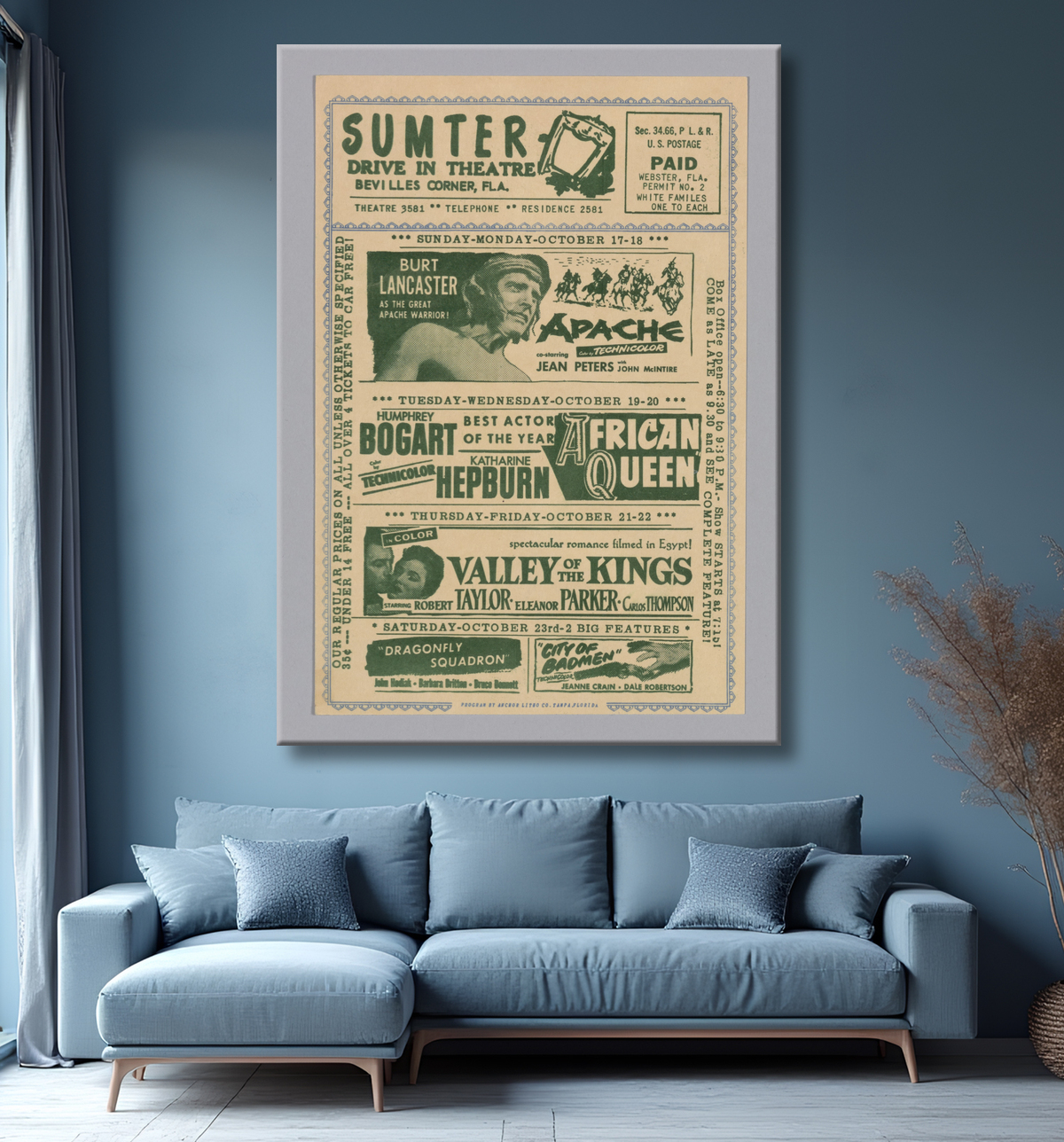 Reproduction Flyer pour le Sumter Drive In Theatre de Sumter Drive In Theatre, American, 1930s - 1986 avec decor