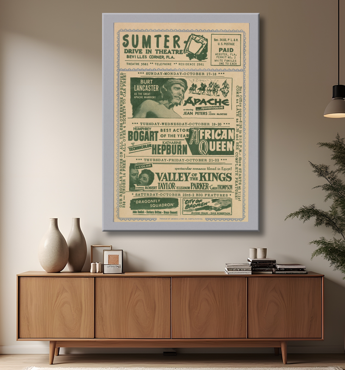 Reproduction Flyer pour le Sumter Drive In Theatre de Sumter Drive In Theatre, American, 1930s - 1986 avec decor