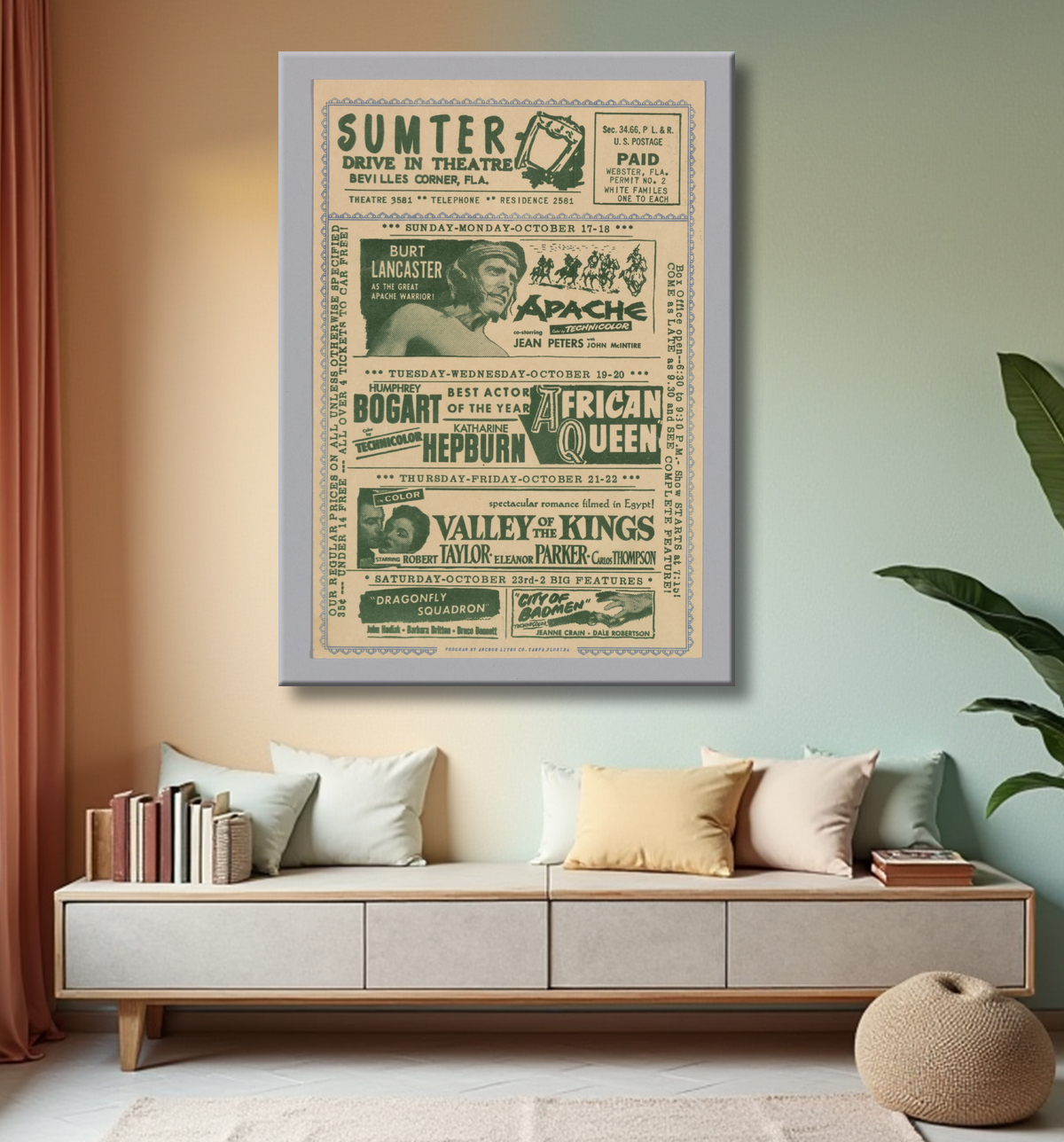 Reproduction Flyer pour le Sumter Drive In Theatre de Sumter Drive In Theatre, American, 1930s - 1986 avec decor