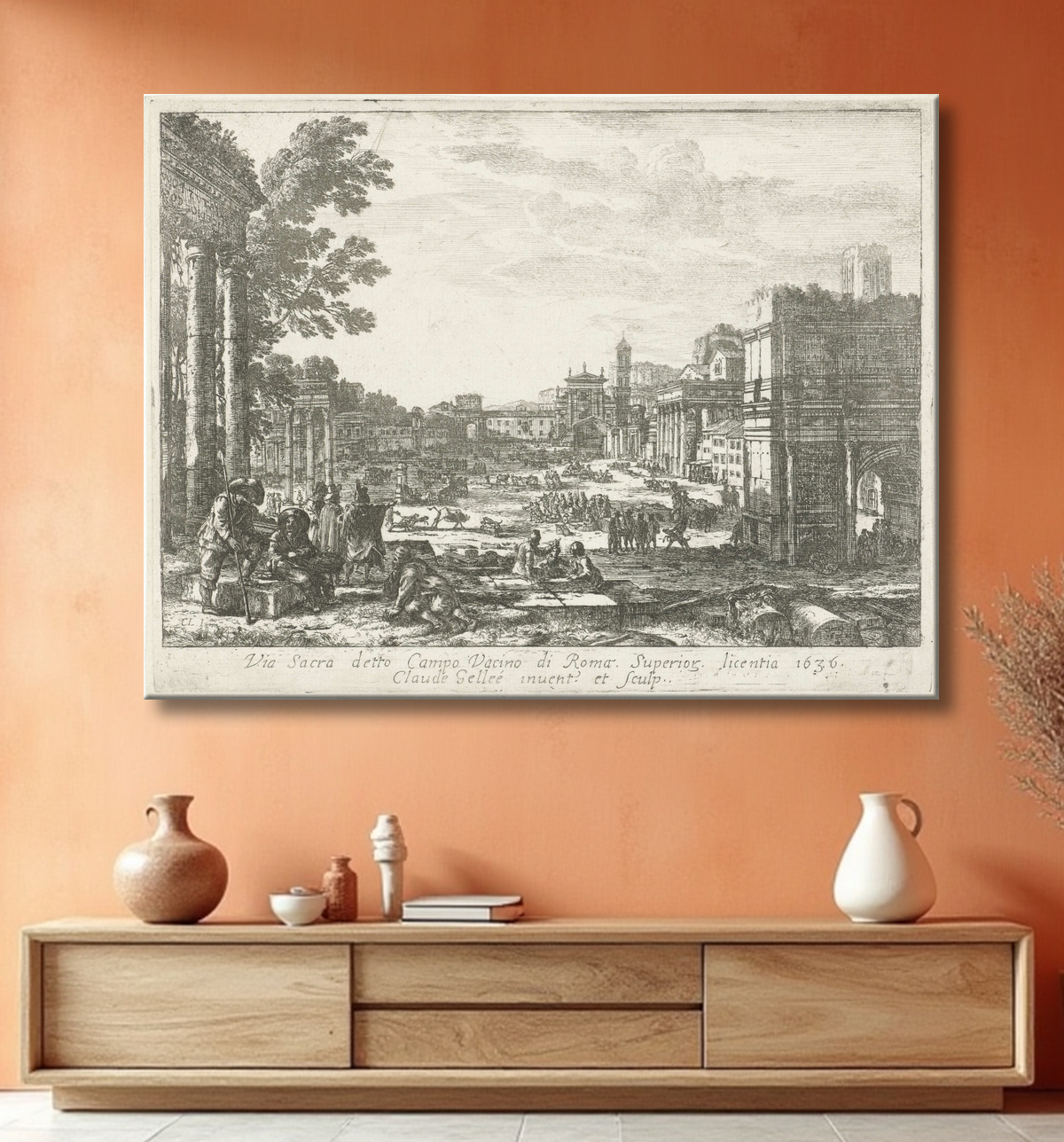 Reproduction Forum à Rome de Claude Lorrain avec decor