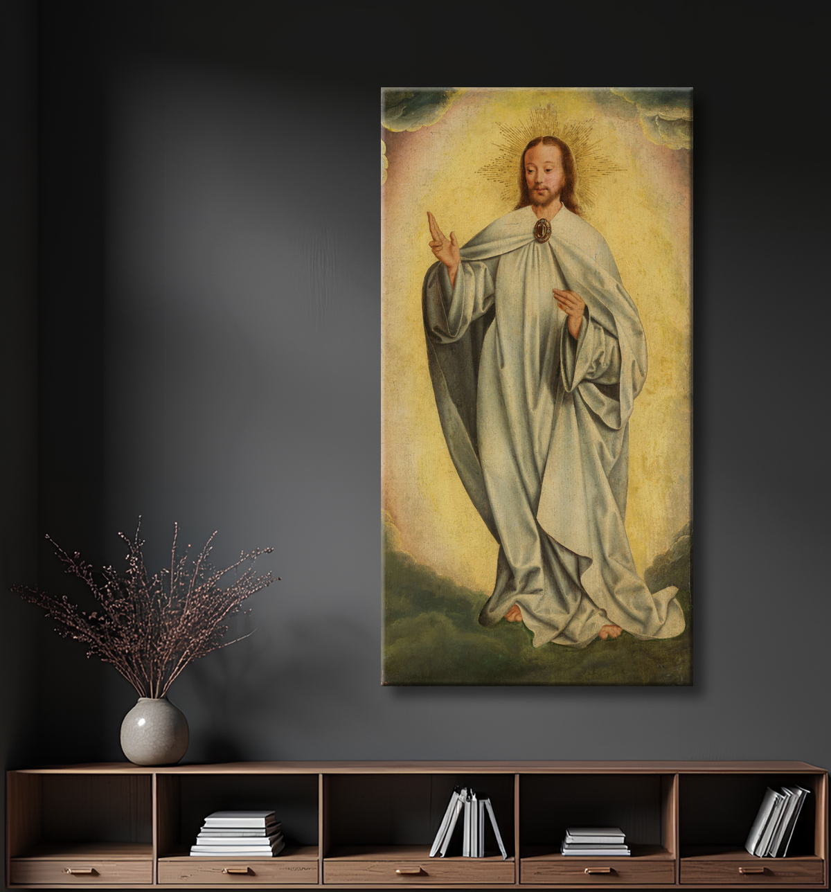 Reproduction Fragment avec la Transfiguration du Christ (Résurrection) de Jan Joest van Kalkar avec decor