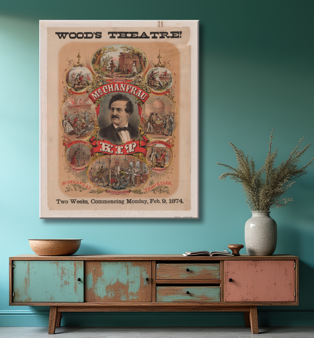 Reproduction Francis S. Chanfrau de A. Hoen Lithography Company, active 1848 - 1981 avec decor
