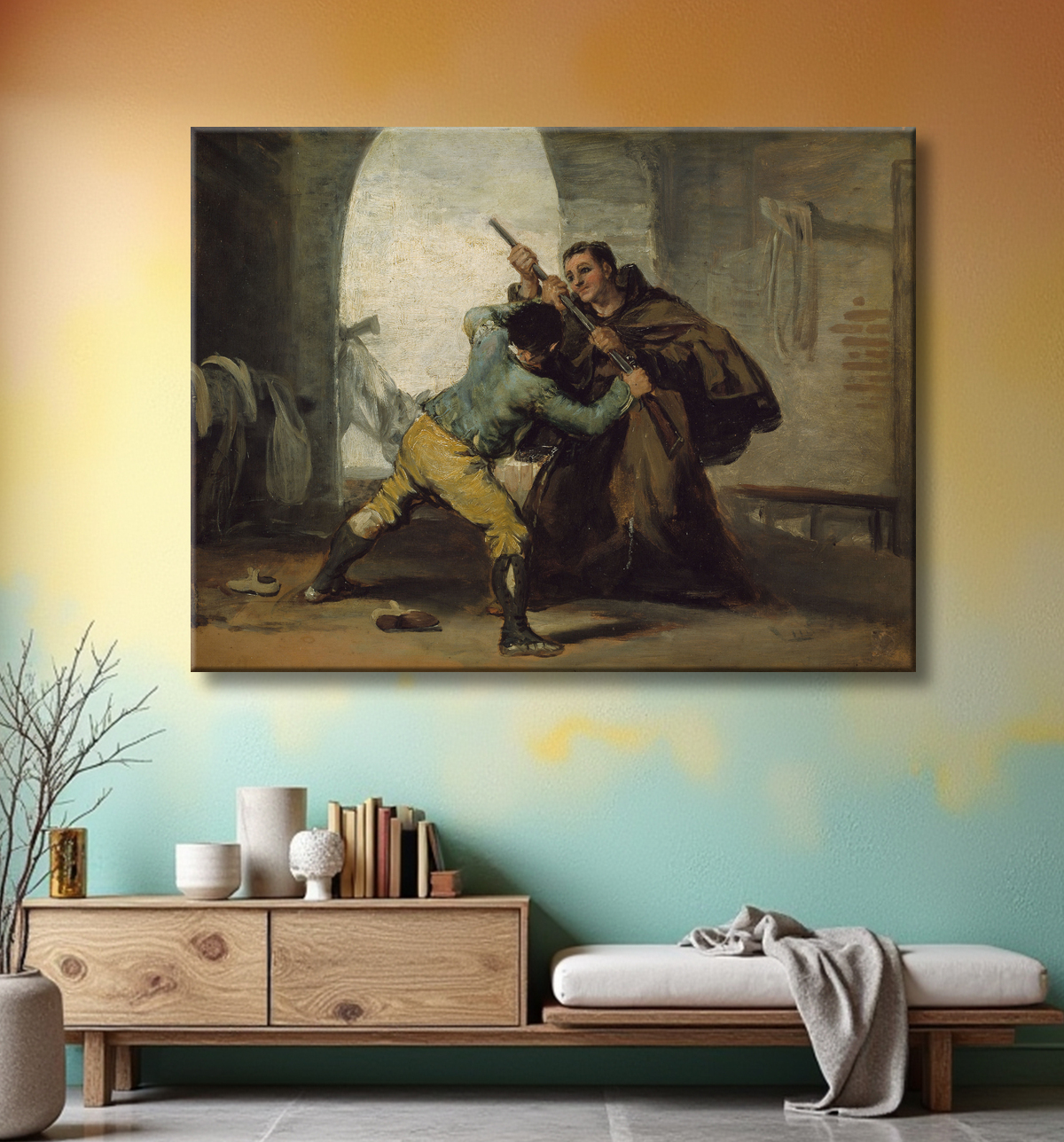 Reproduction Frère Pedro arrache l'arme à El Maragato de Francisco José de Goya y Lucientes avec decor