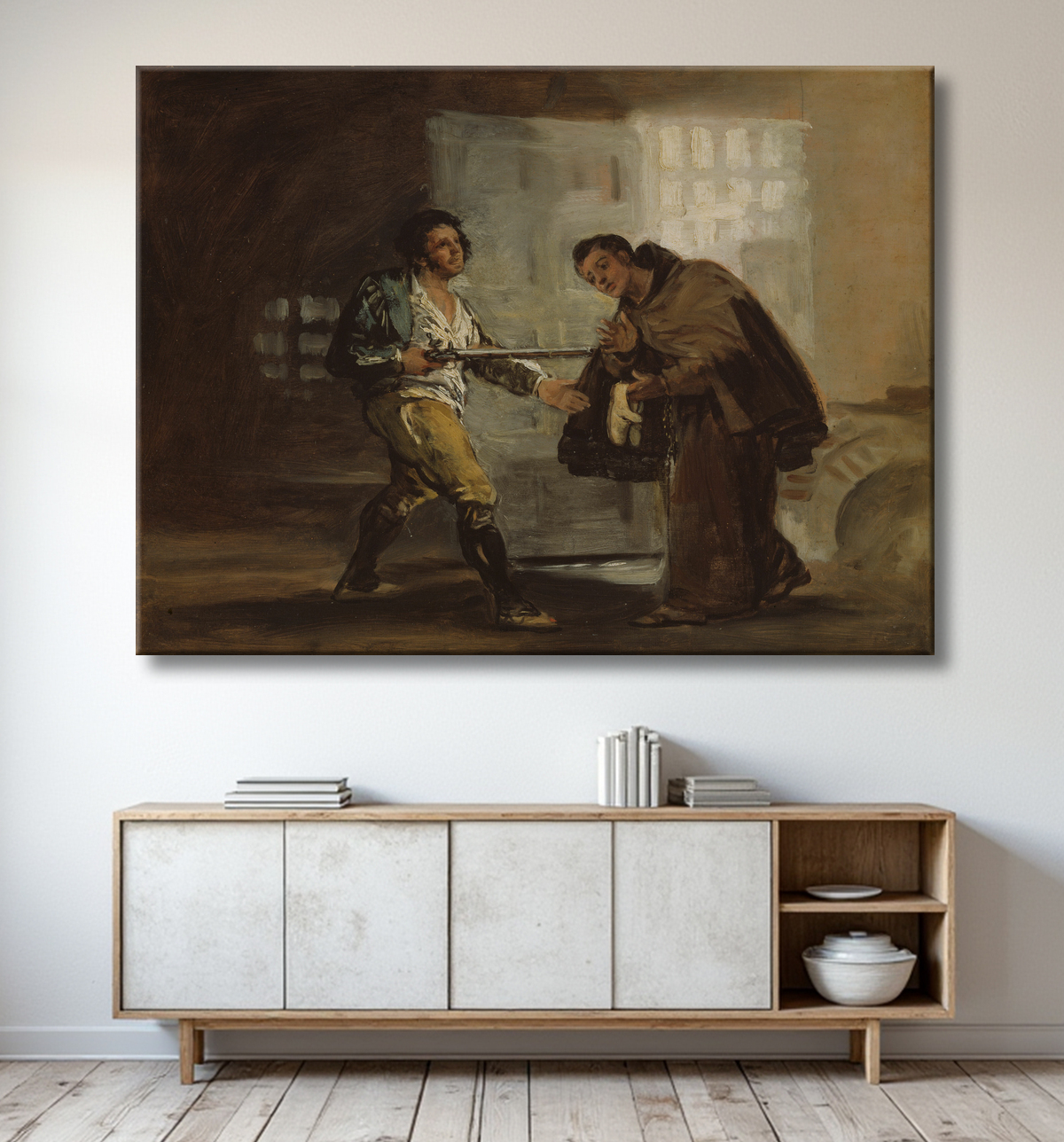 Reproduction Frère Pedro offre des chaussures à El Maragato et se prépare à écarter son arme de Francisco José de Goya y Lucientes avec decor
