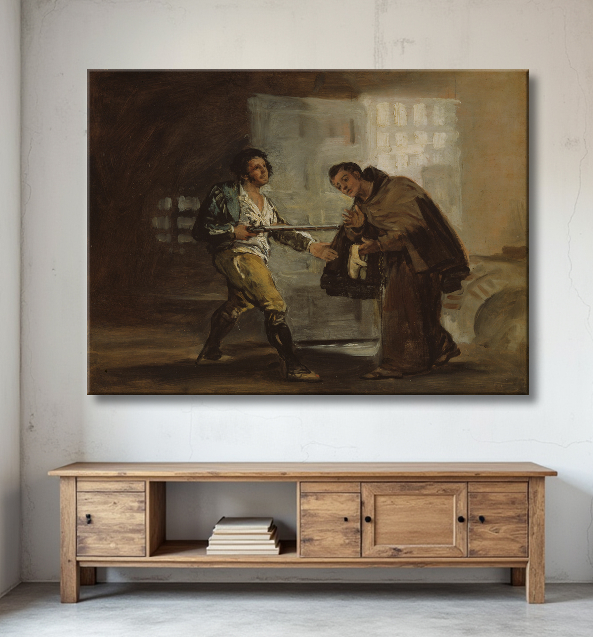 Reproduction Frère Pedro offre des chaussures à El Maragato et se prépare à écarter son arme de Francisco José de Goya y Lucientes avec decor